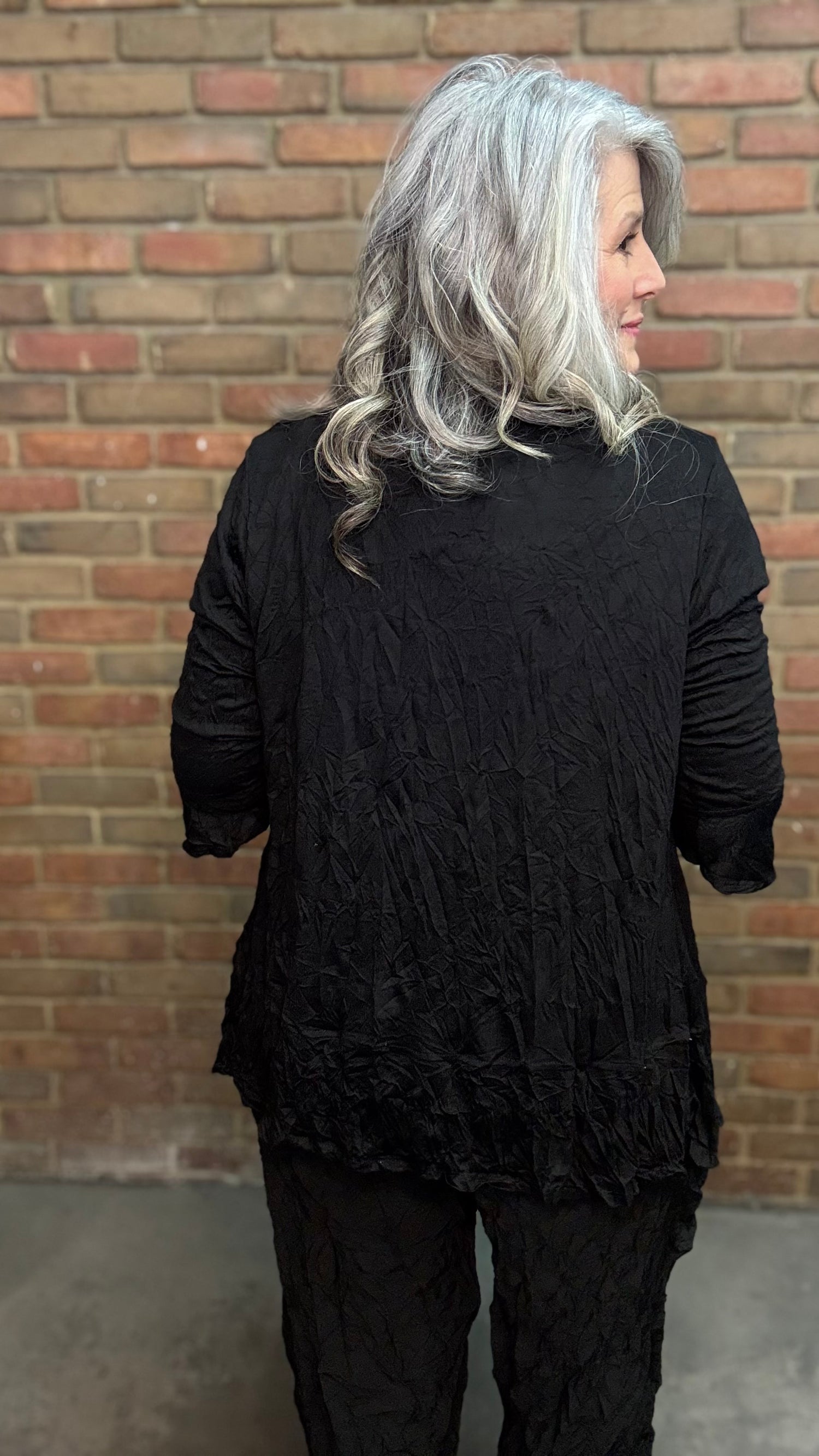 Black Crinkle Solid Cardigan