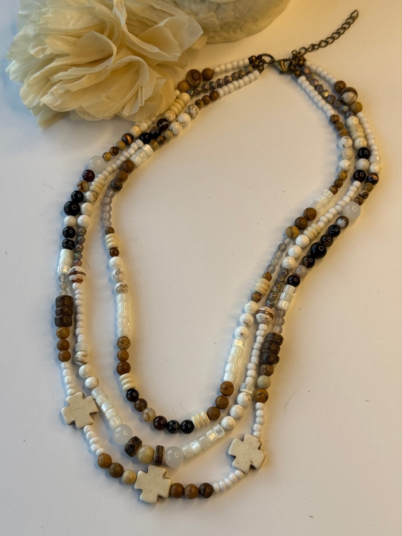 Triple Strand Mixed Stone Necklace - Vintage Vault Boutique