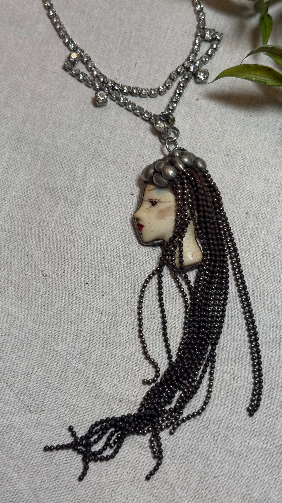Vintage Face on Crystal Necklace