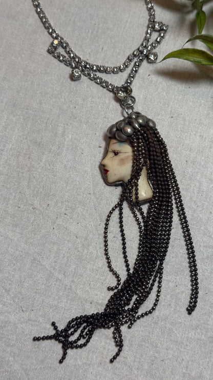 Vintage Face on Crystal Necklace