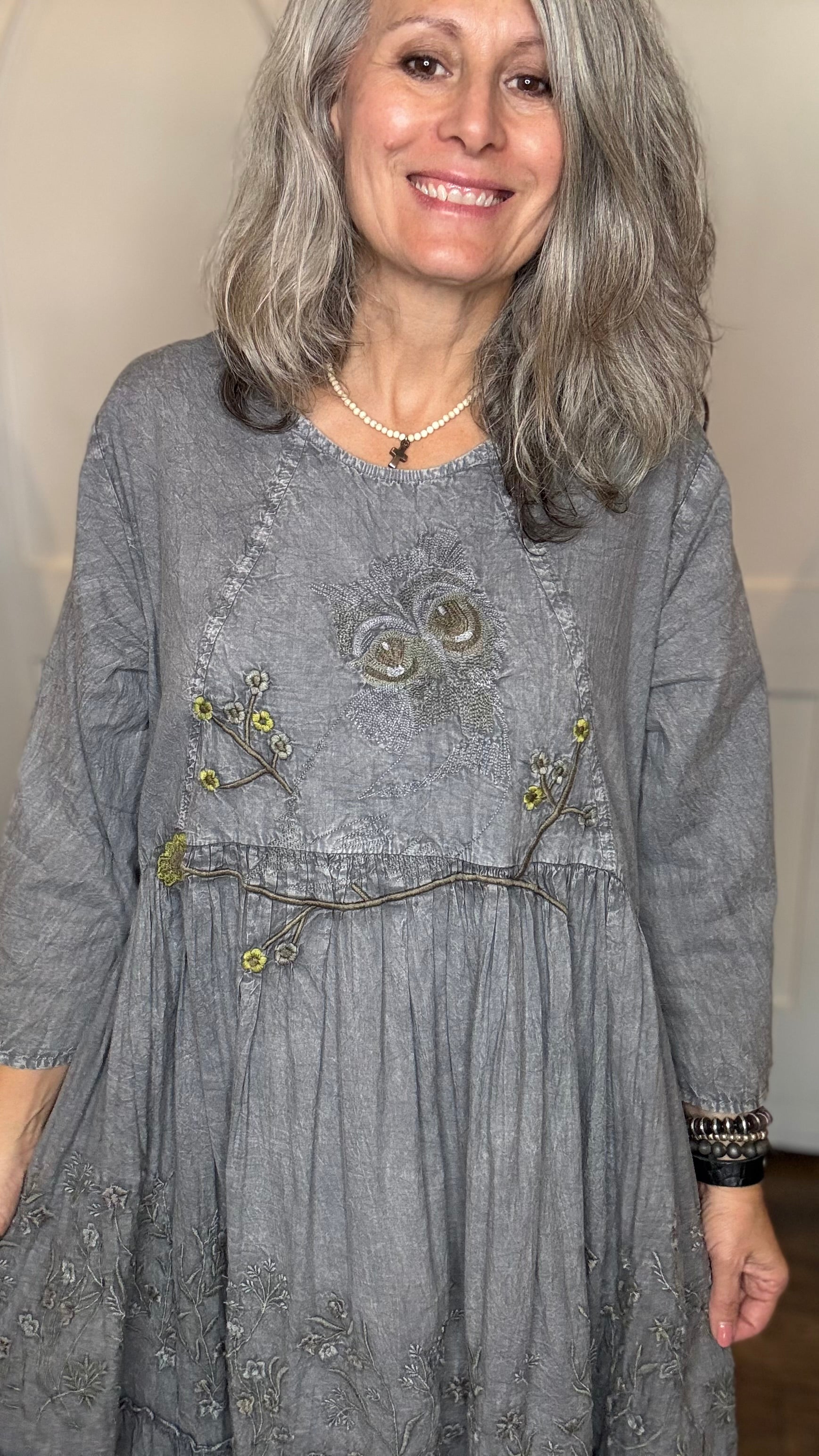 Gray Long Flare Dress with Ruffles