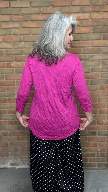 Crinkle V-Neck Top Magenta
