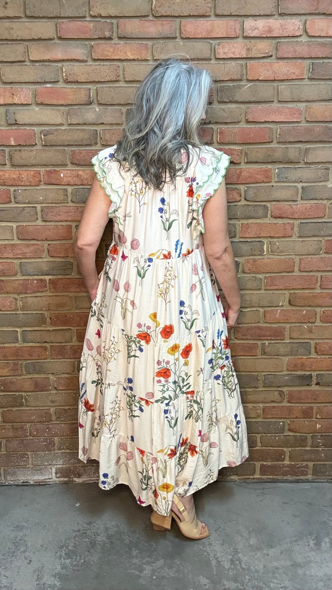 Tiered Print Scallop Sleeve Dress - Vintage Vault Boutique