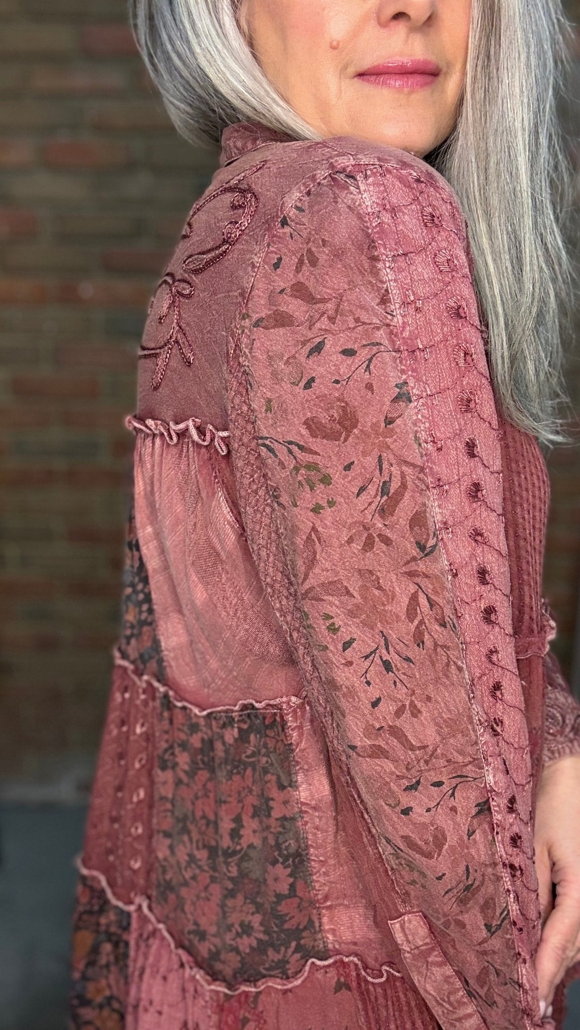 Garnet Tiered Patchwork Shirt - Vintage Vault Boutique