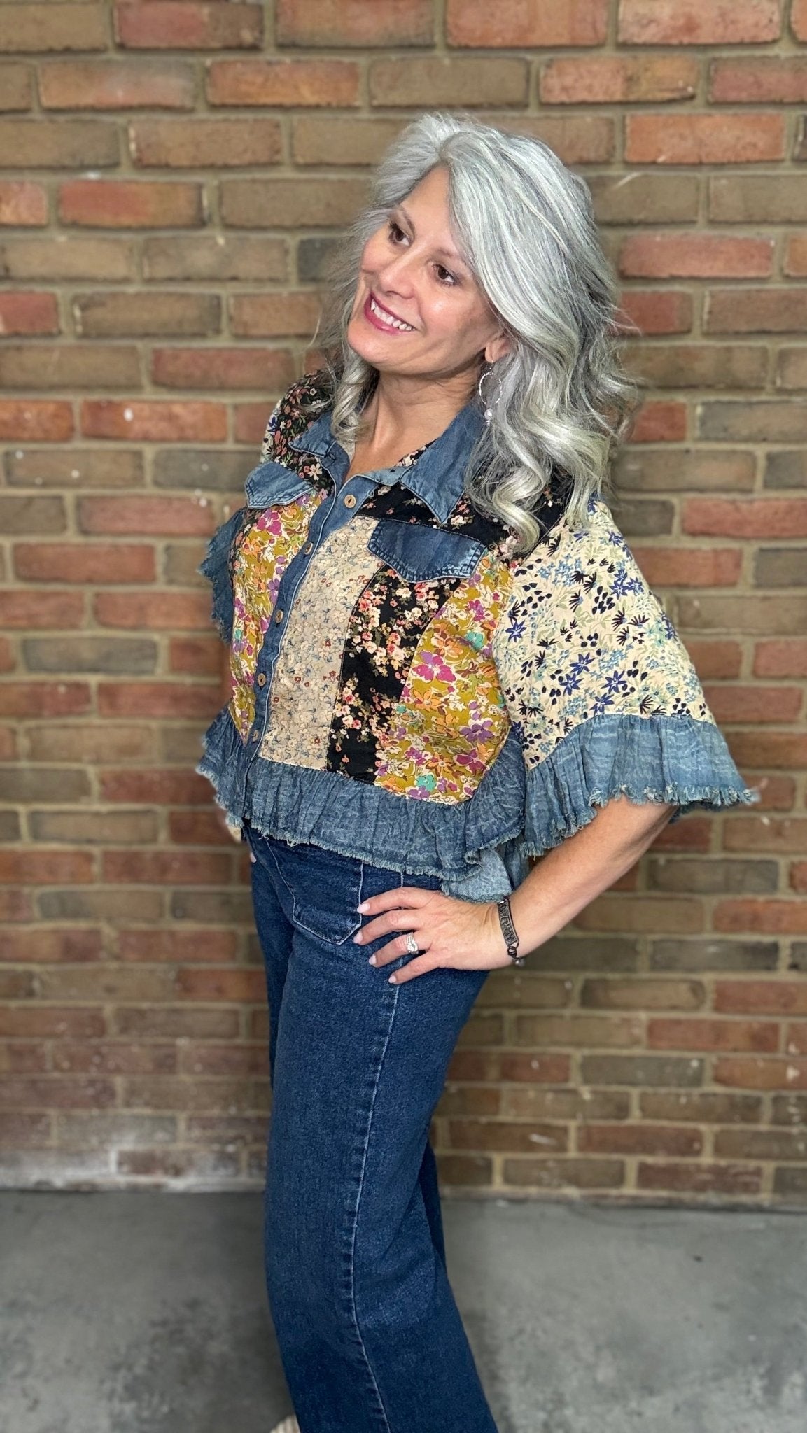 Denim Patchwork Crop Top - Vintage Vault Boutique