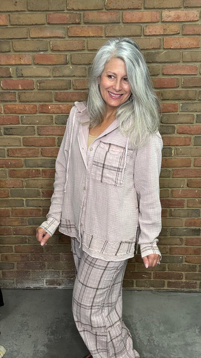 Dusty Lavender Plaid Washed Hoodie