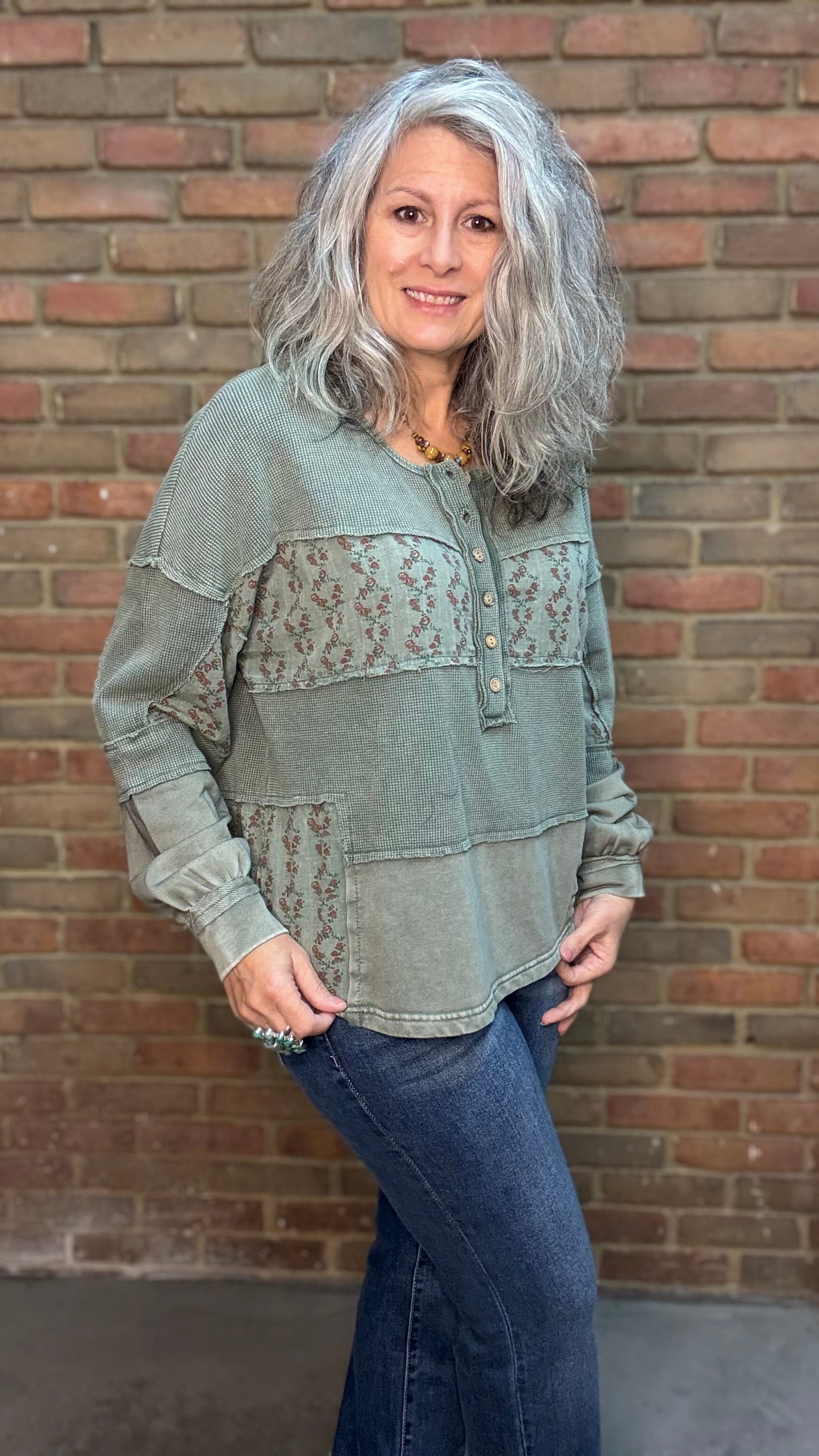 Pine Green Mix Medium Henley Top