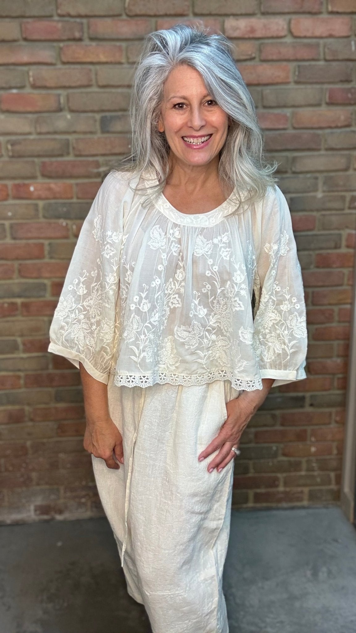 Natural Embroidery Top - Vintage Vault Boutique