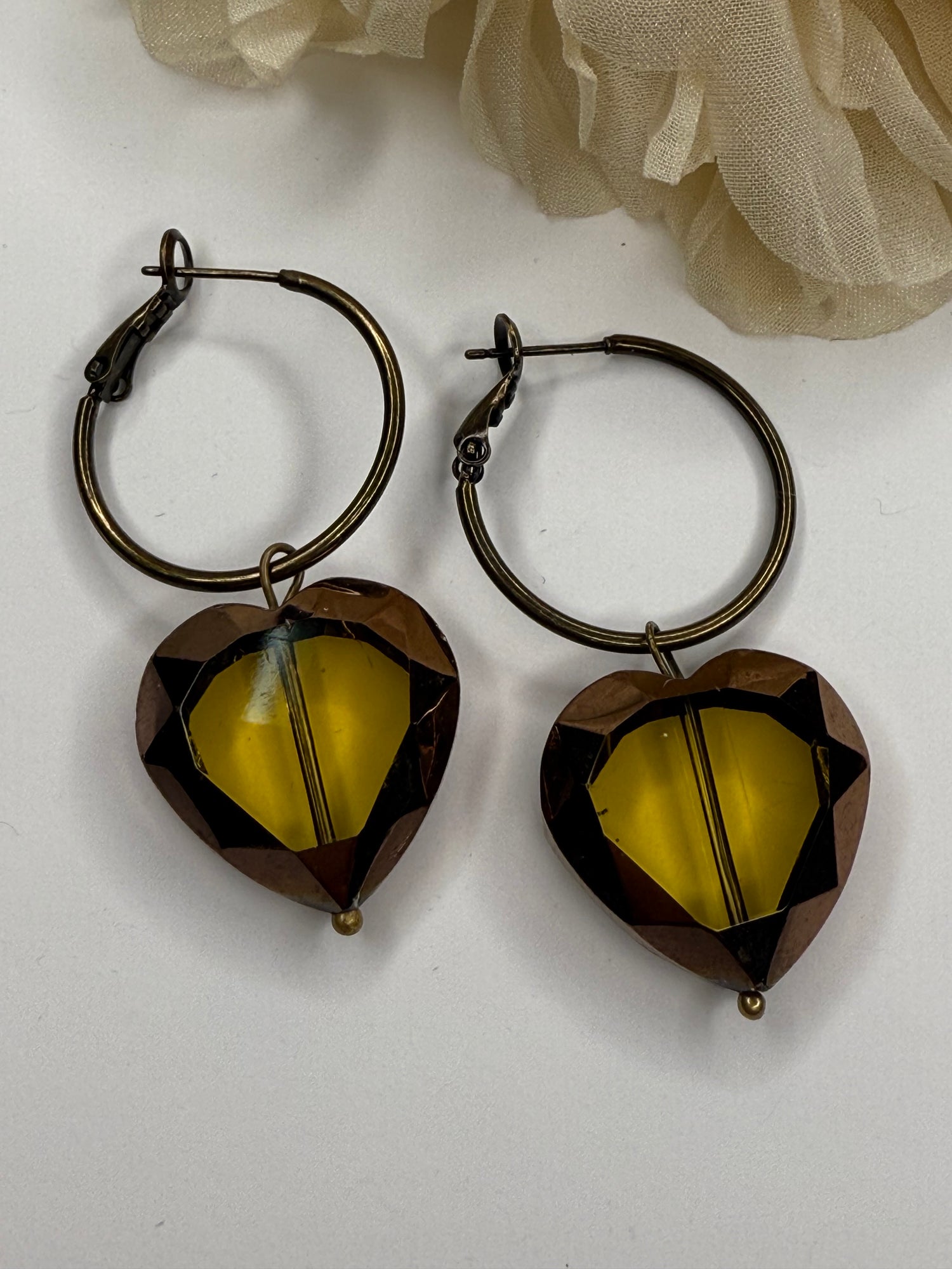 Amber Crystal Heart Earring