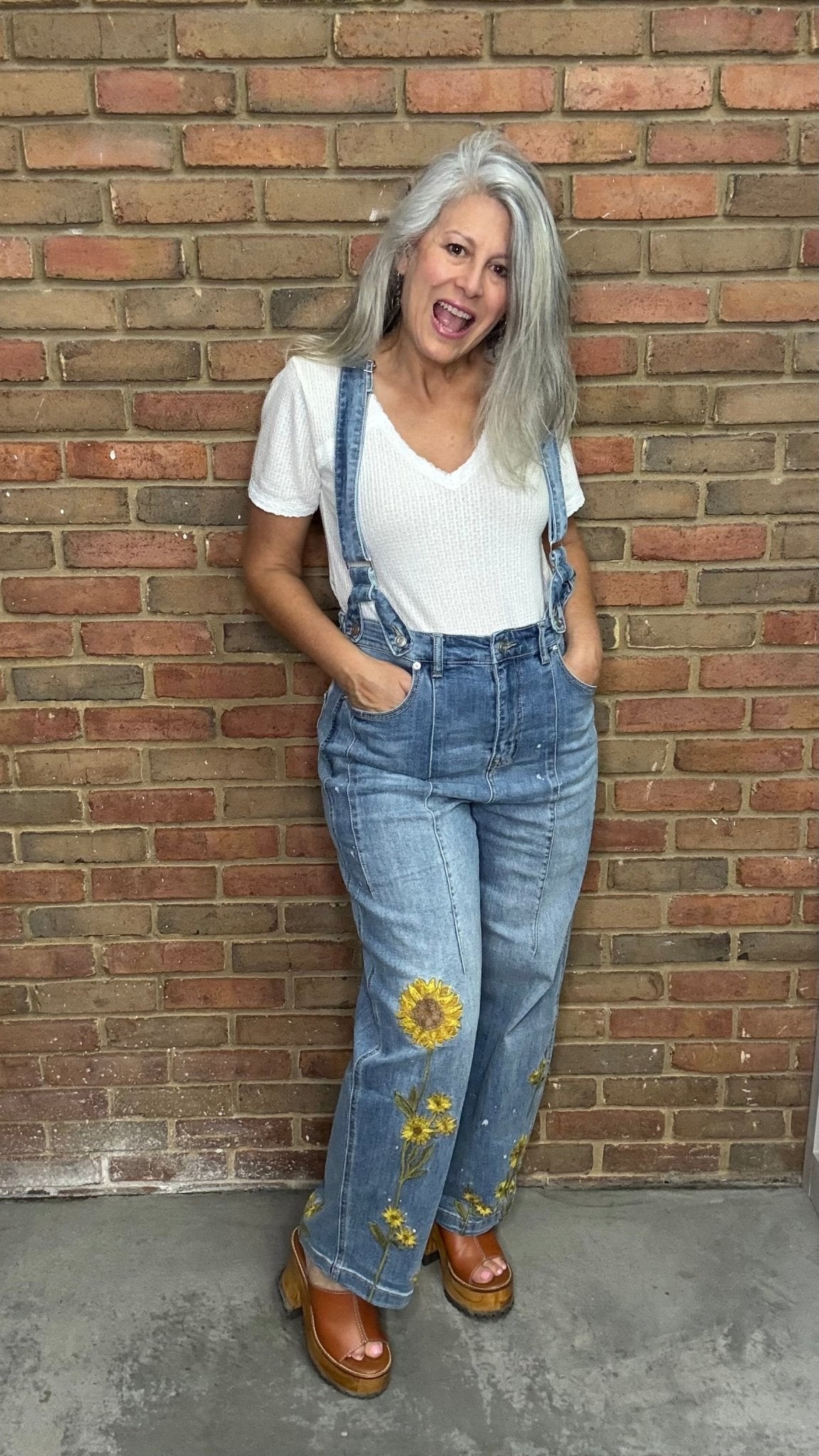 Sunflower Denim Overalls - Vintage Vault Boutique
