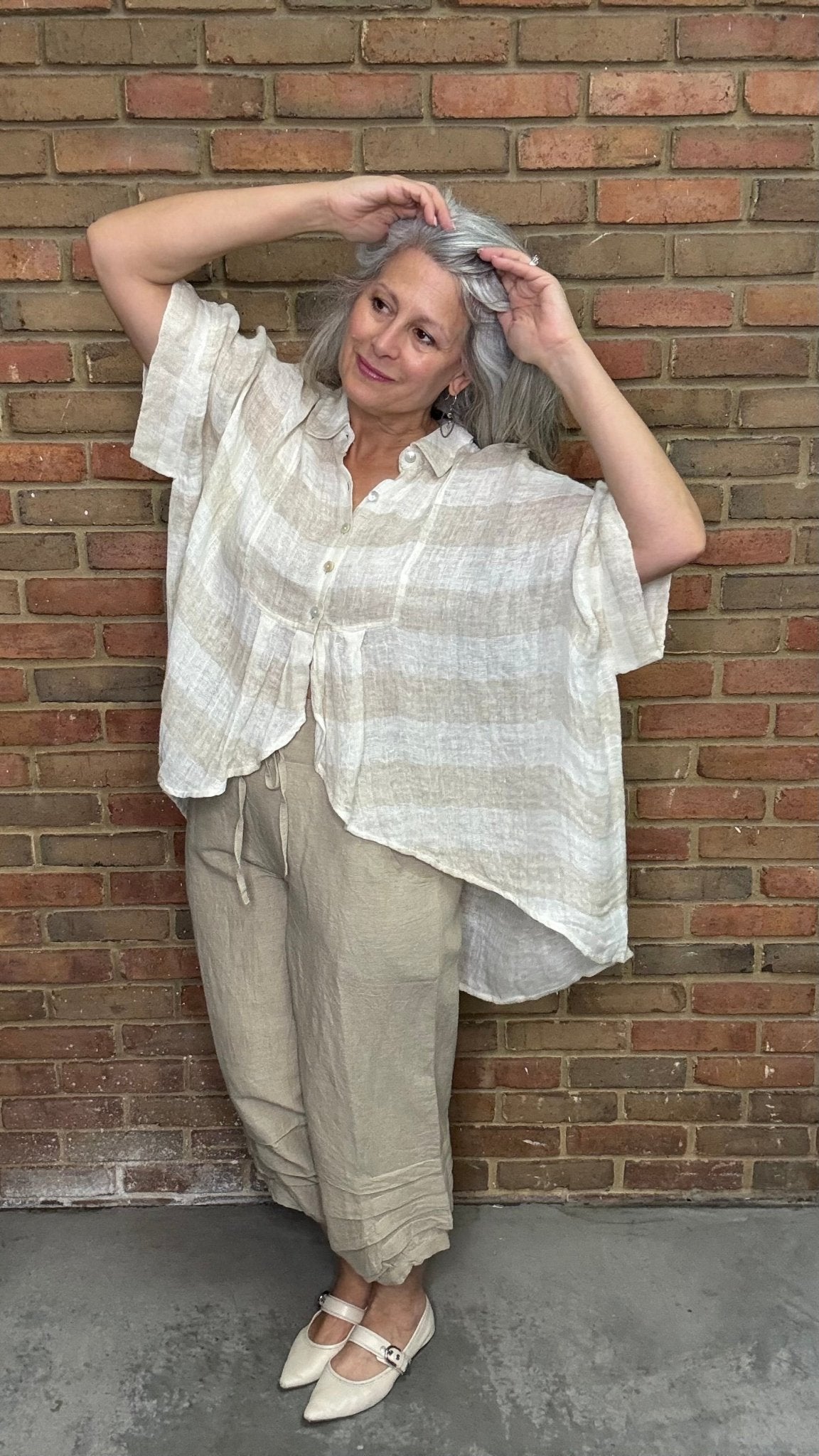 Natural Striped Shirt - Vintage Vault Boutique
