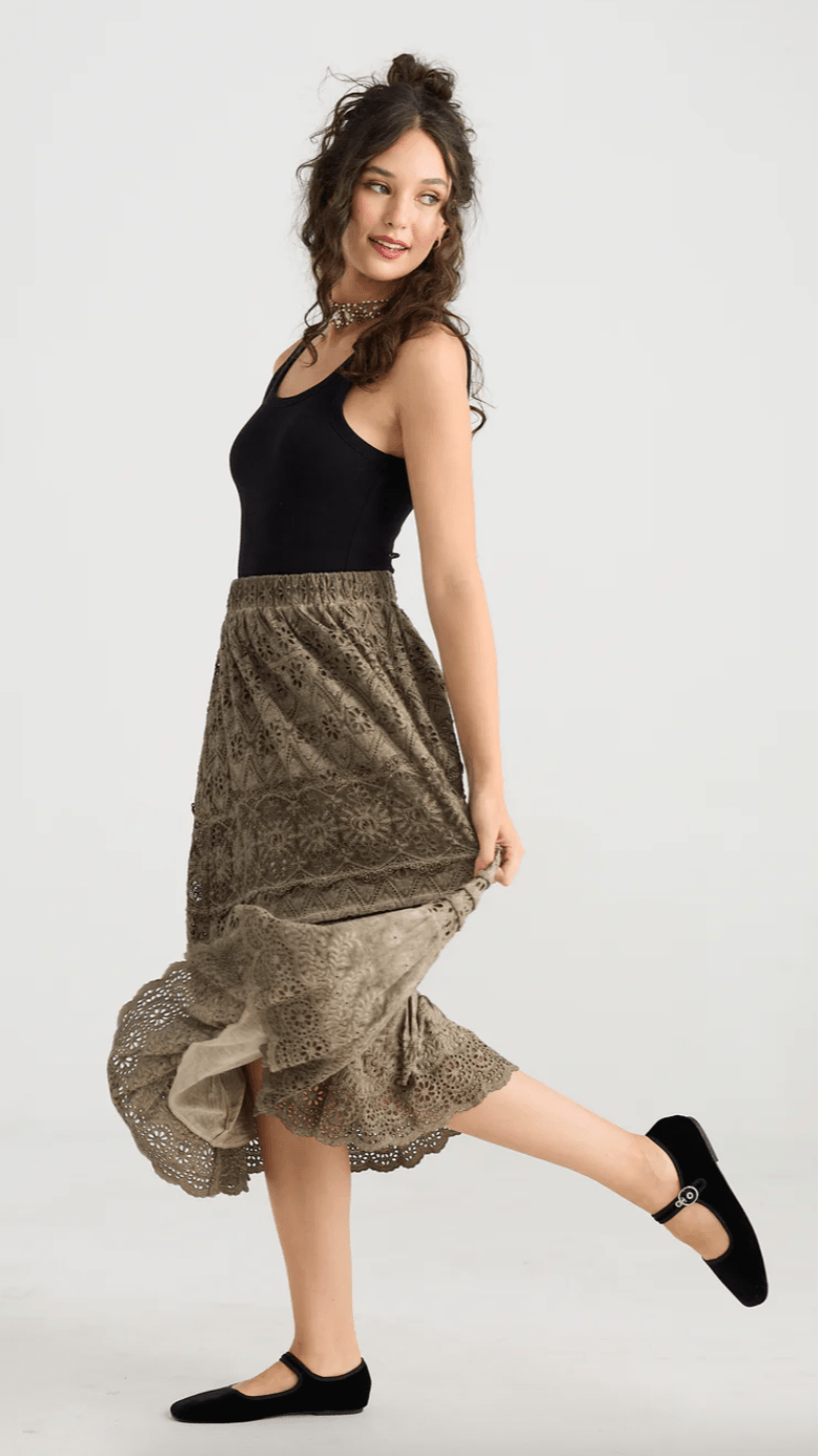 Serendipity Lace Maxi Skirt - Peppercorn Grey - Vintage Vault Boutique