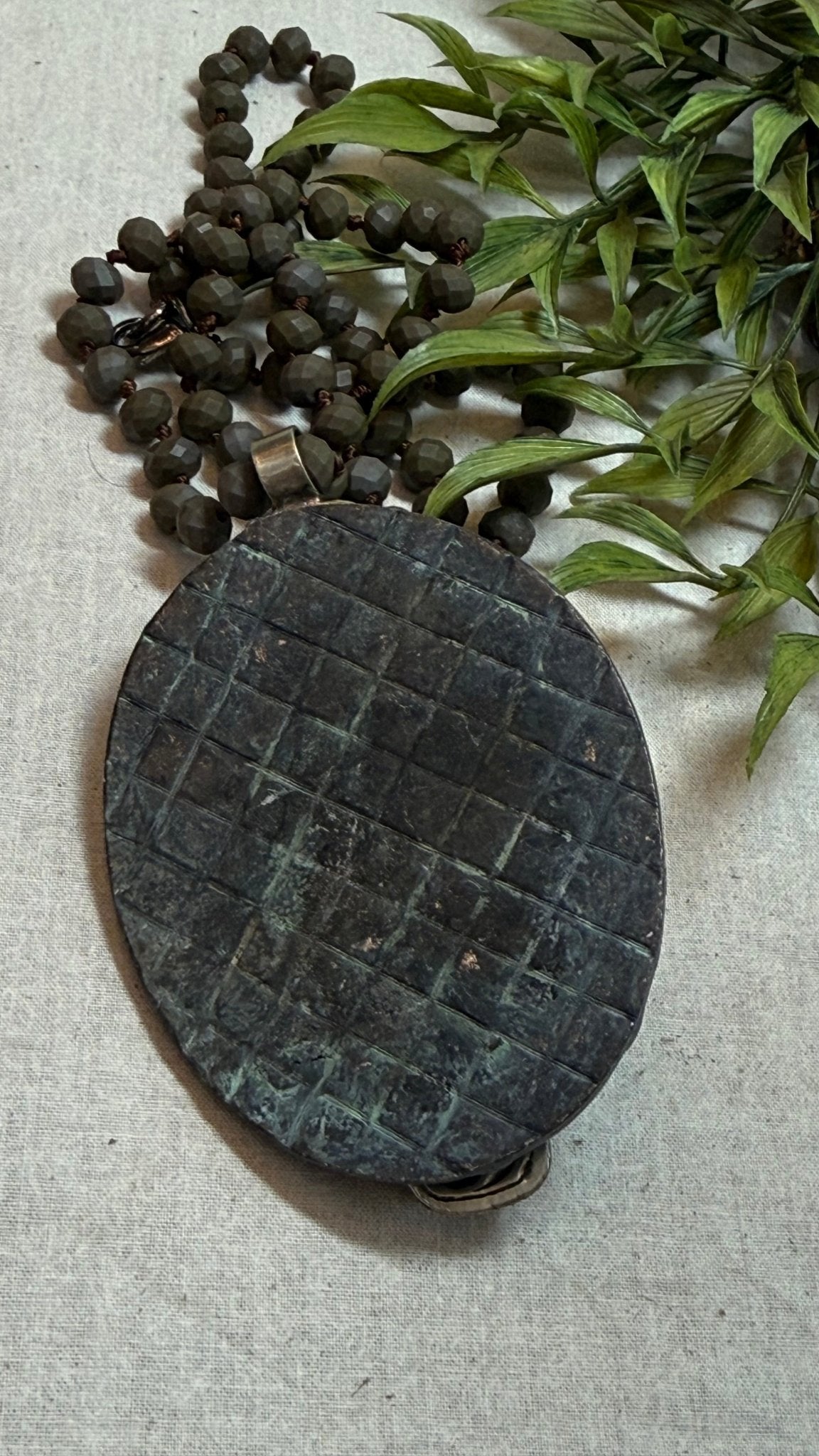 Ornate Cross on Embossed Metal Necklace - Vintage Vault Boutique