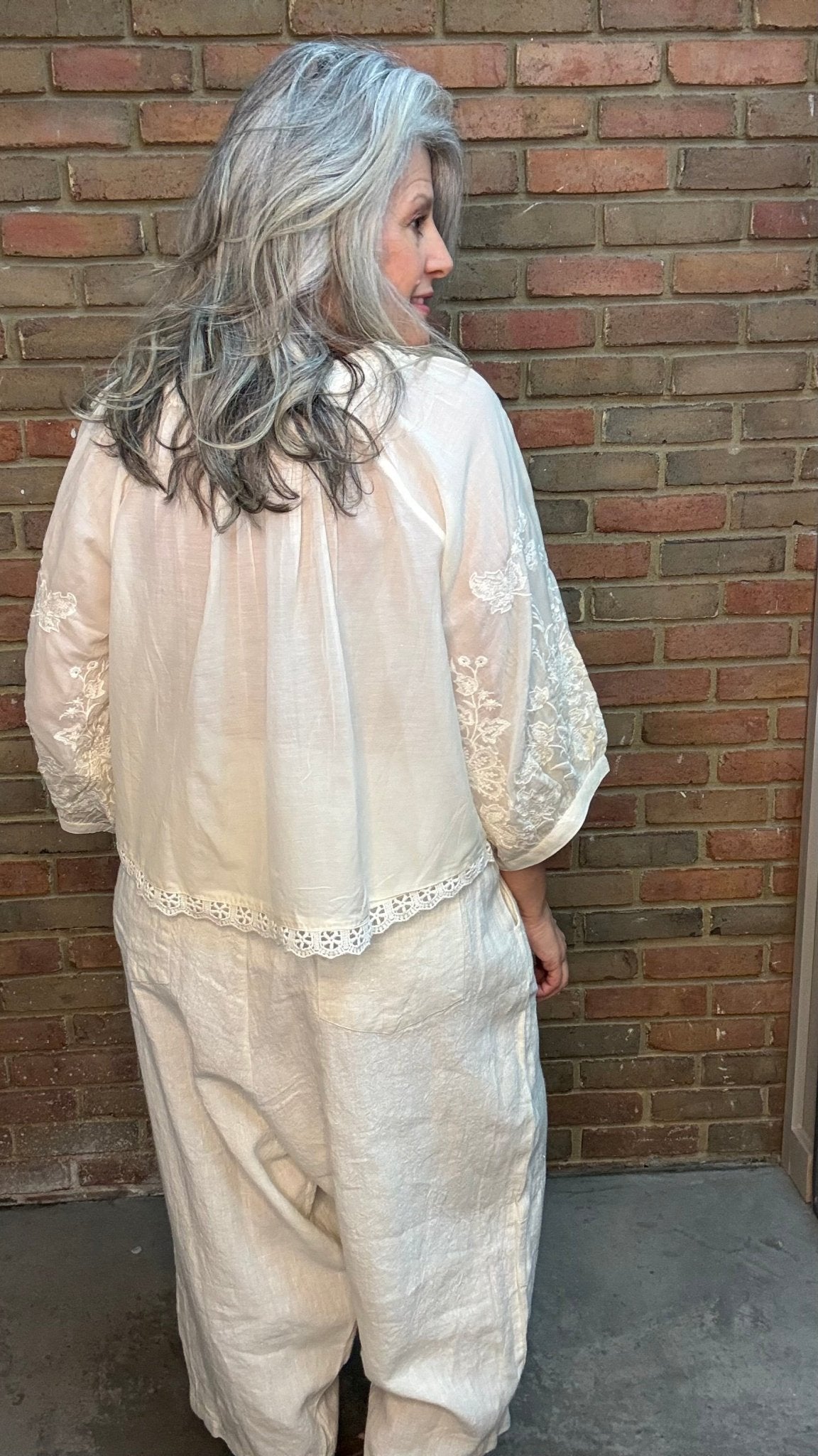 Natural Embroidery Top - Vintage Vault Boutique