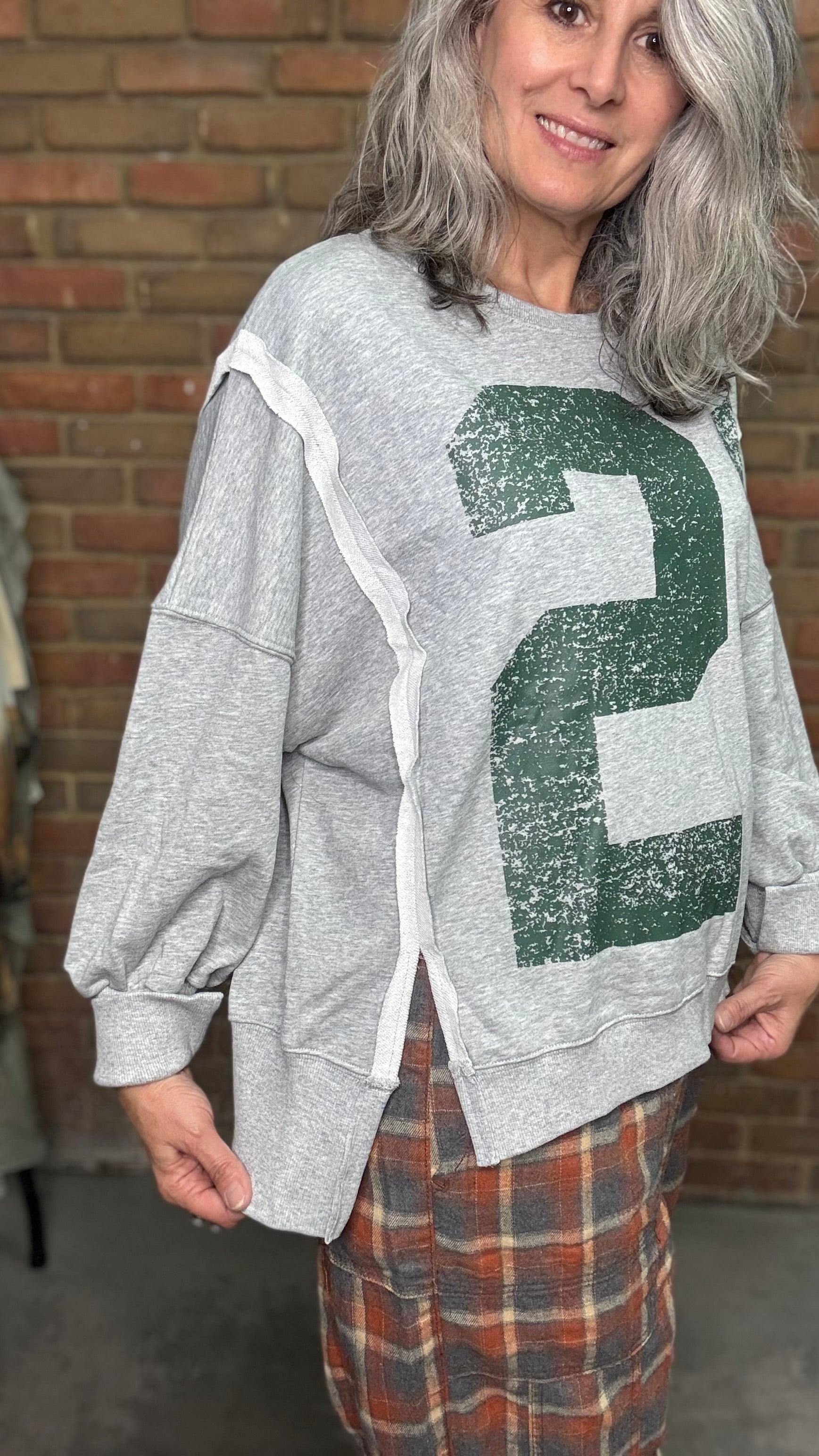Faded Varsity Pullover Top