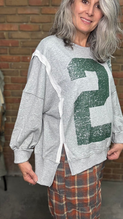 Faded Varsity Pullover Top