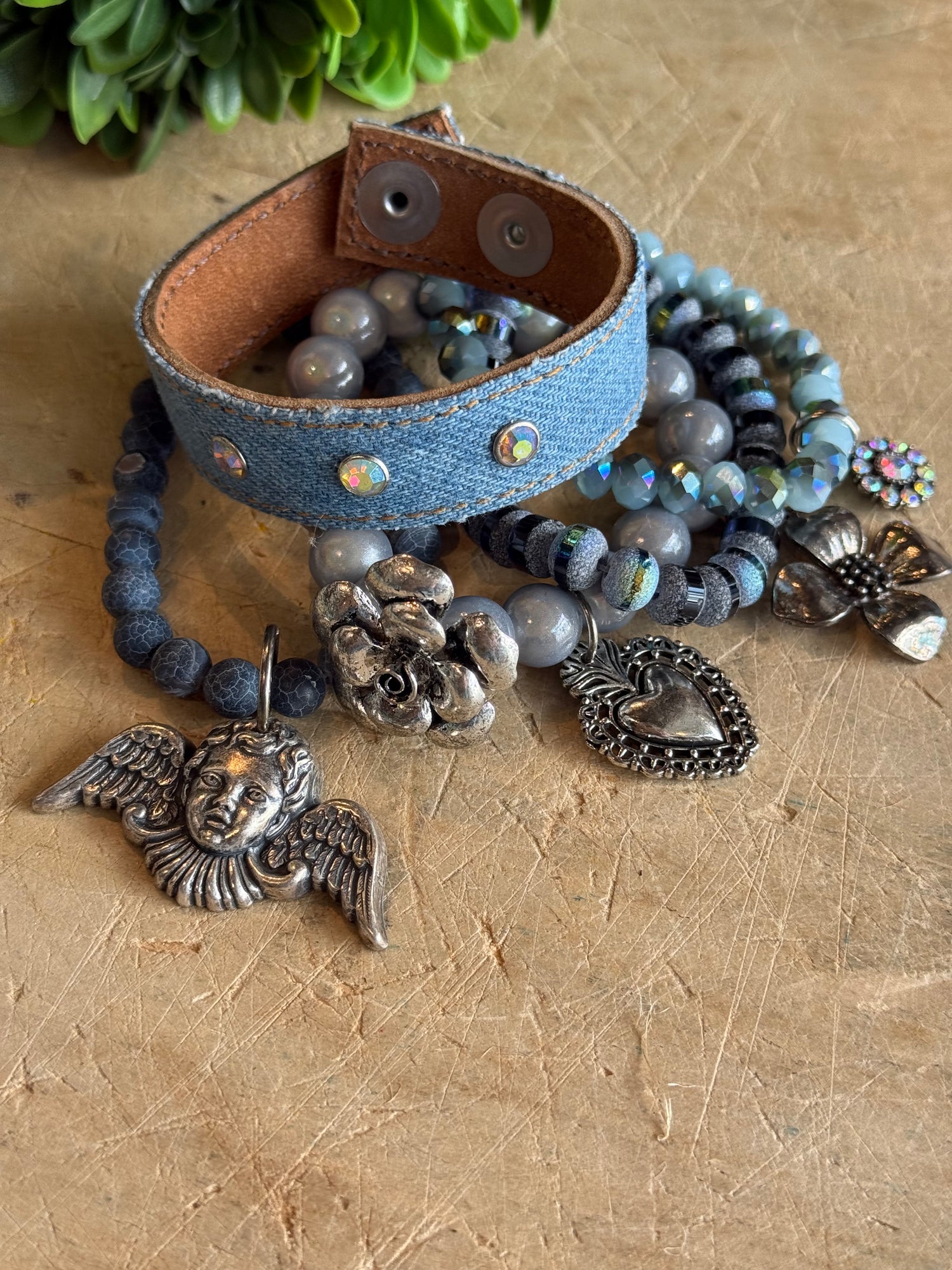 Denim Cherub Love Bracelet Stack