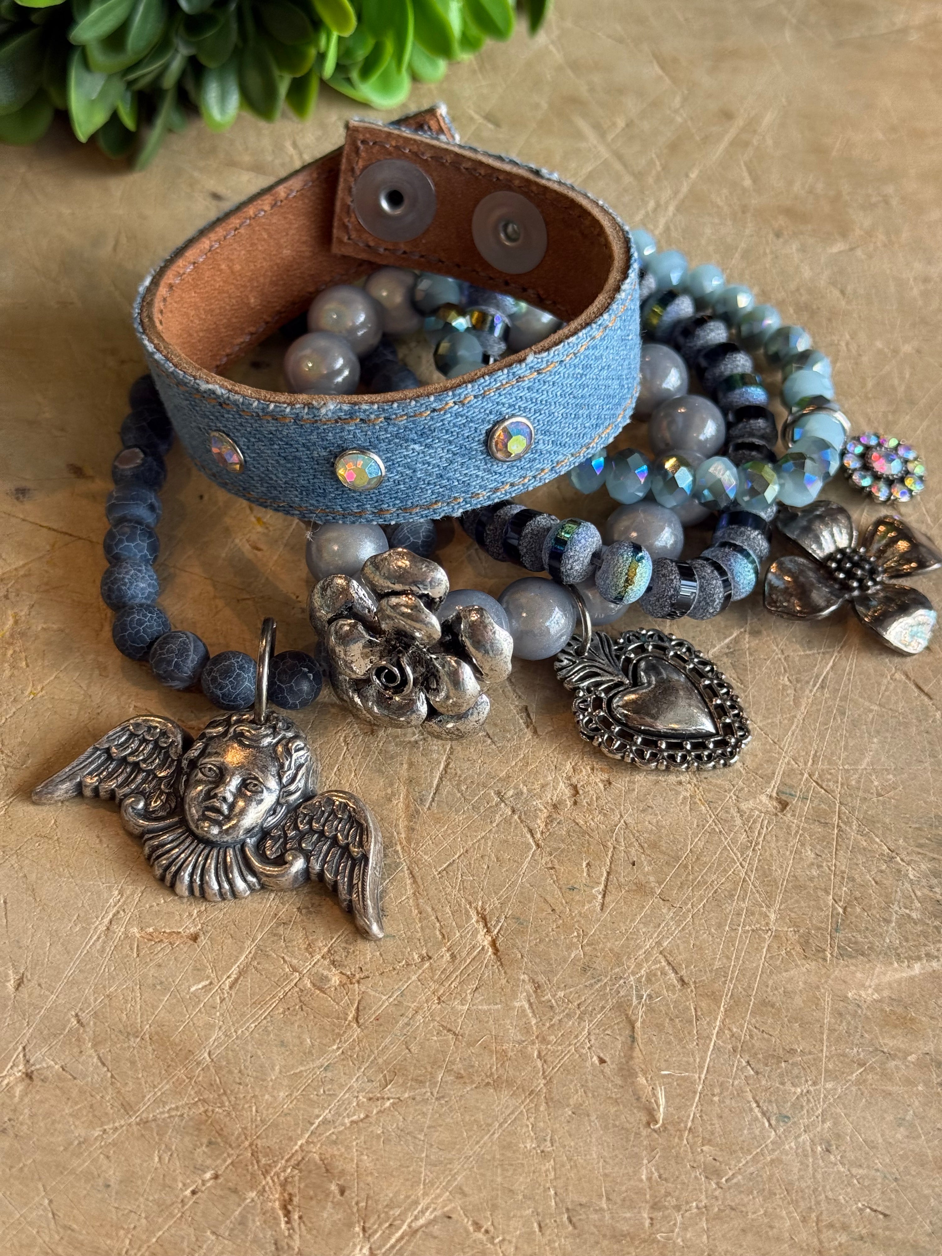 Denim Cherub Love Bracelet Stack