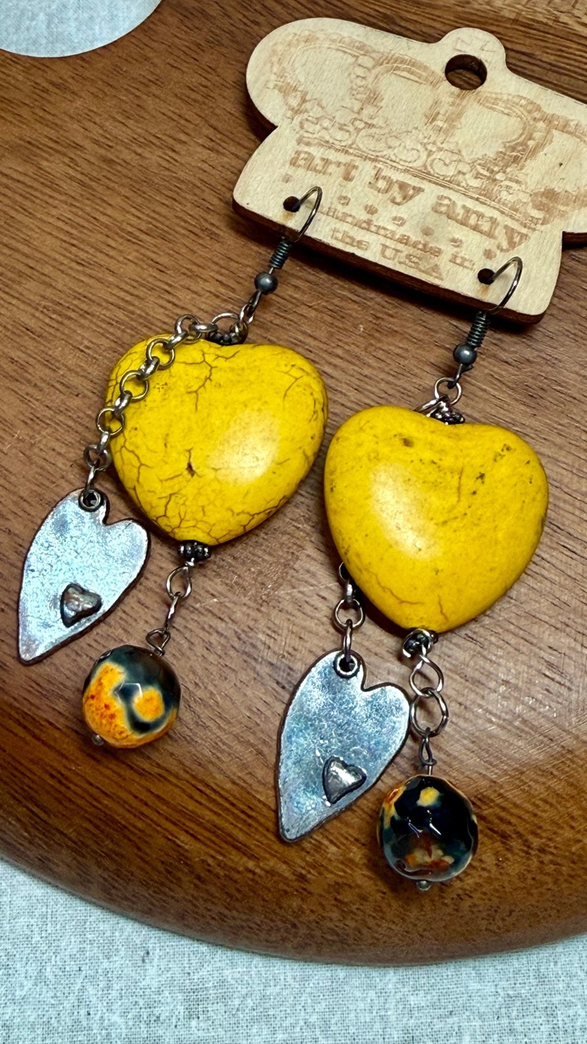 Yellow Heart Earring - Vintage Vault Boutique