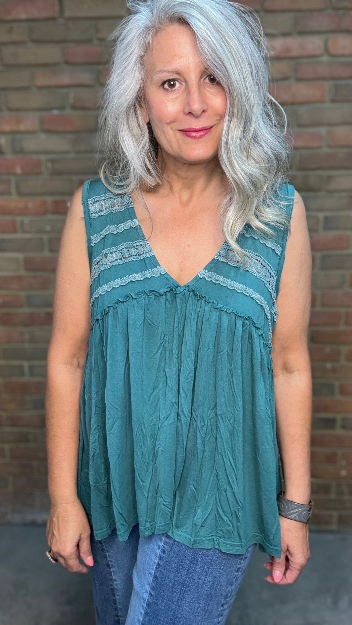 Relaxed Babydoll Top in Evergreen - Vintage Vault Boutique