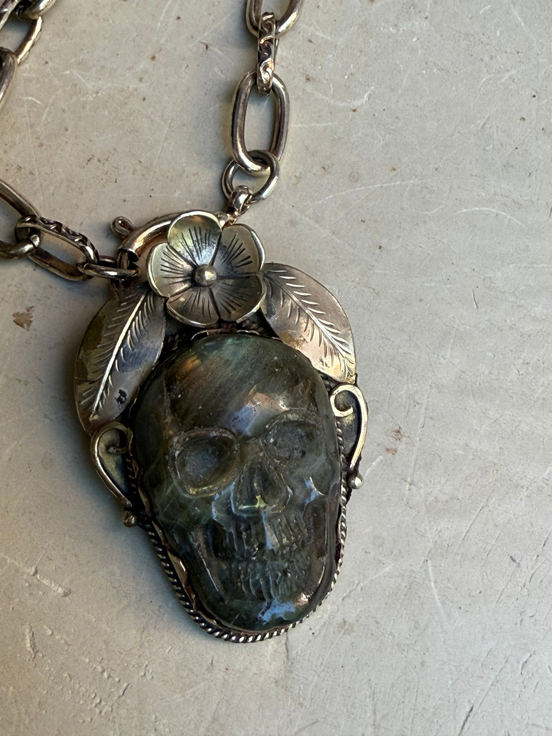 EKD Labradorite Skull Necklace