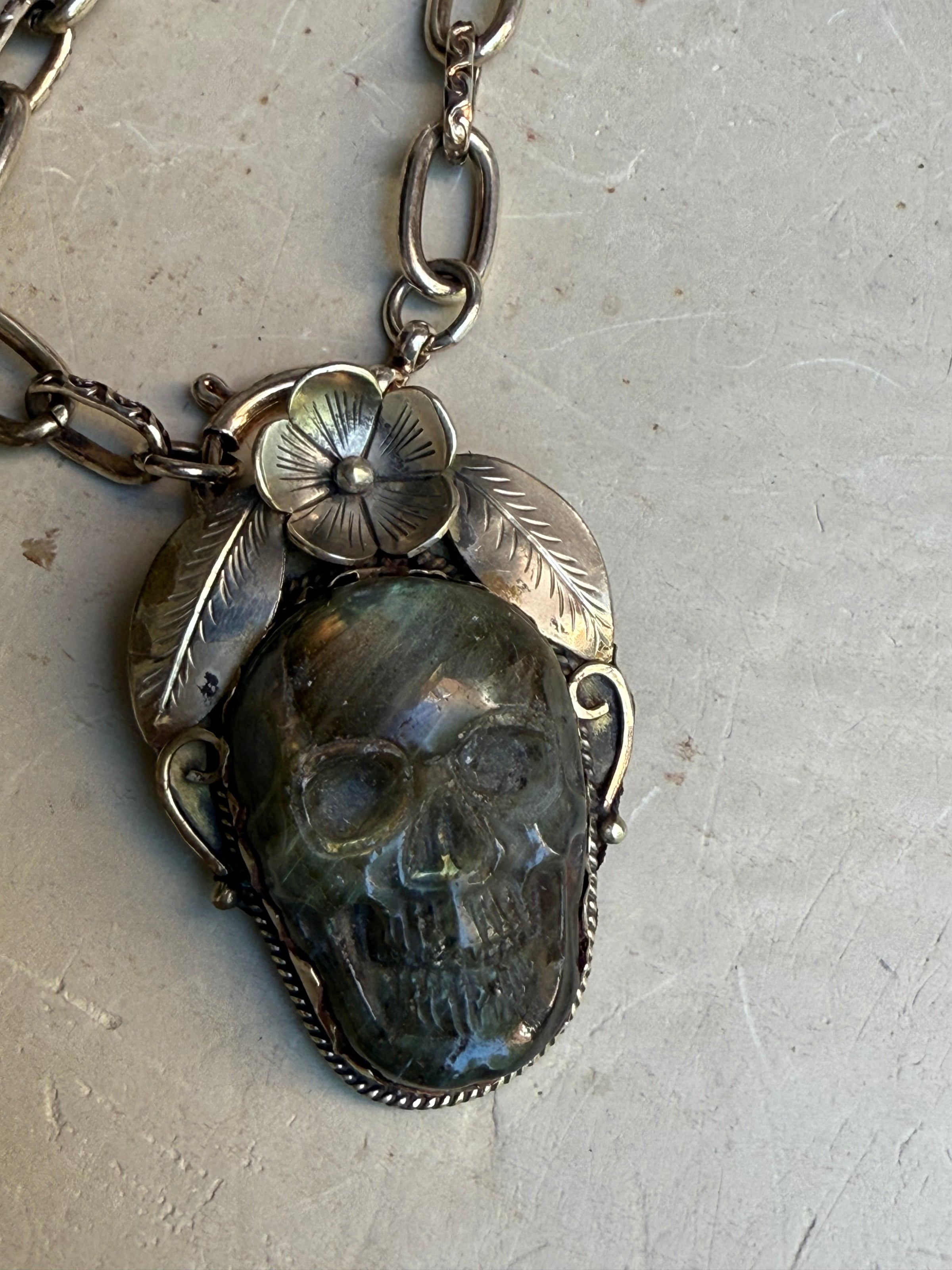 EKD Labradorite Skull Necklace