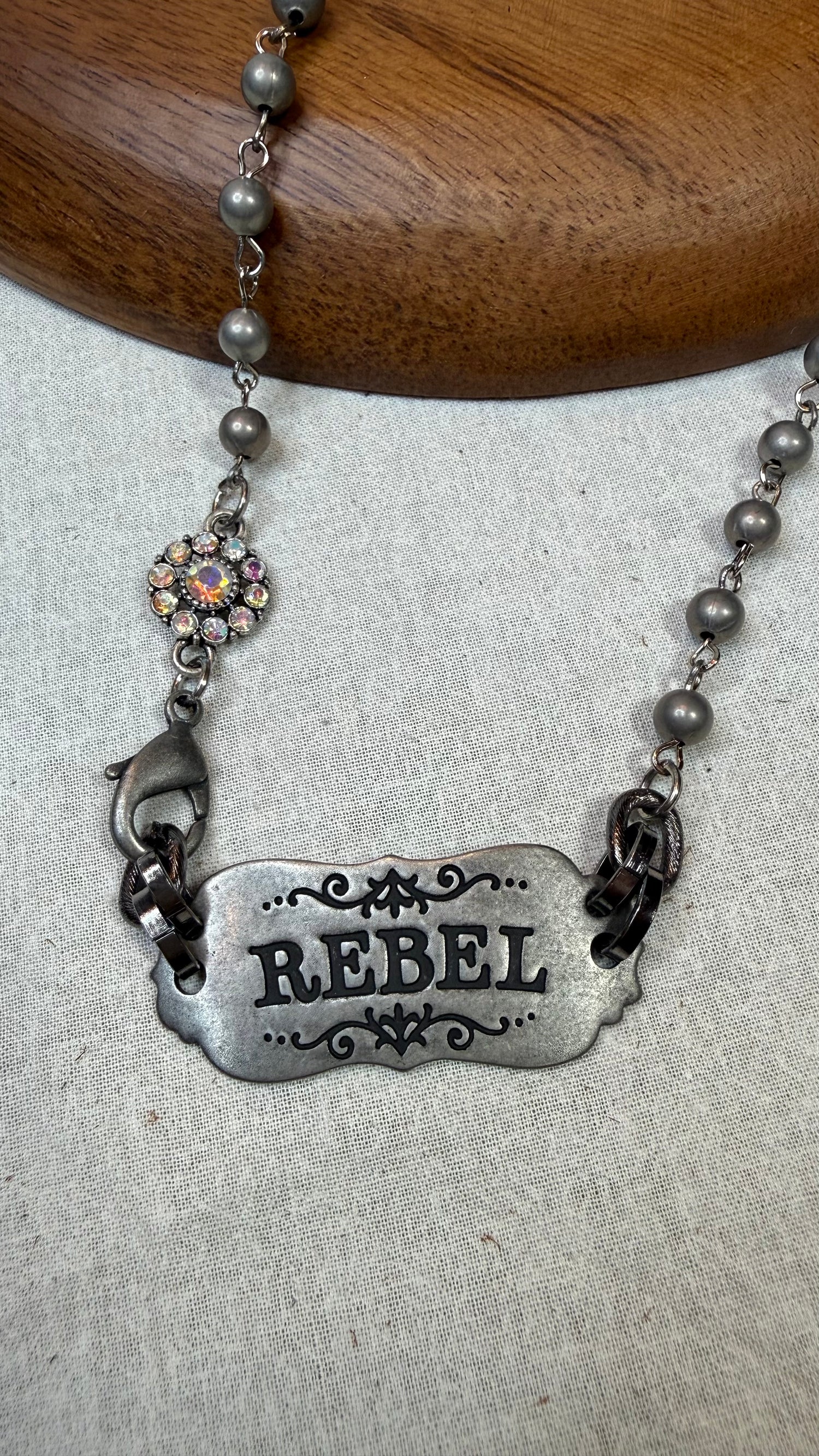 Rebel Vintage Stamped Bar Necklace