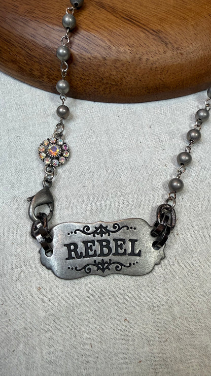 Rebel Vintage Stamped Bar Necklace