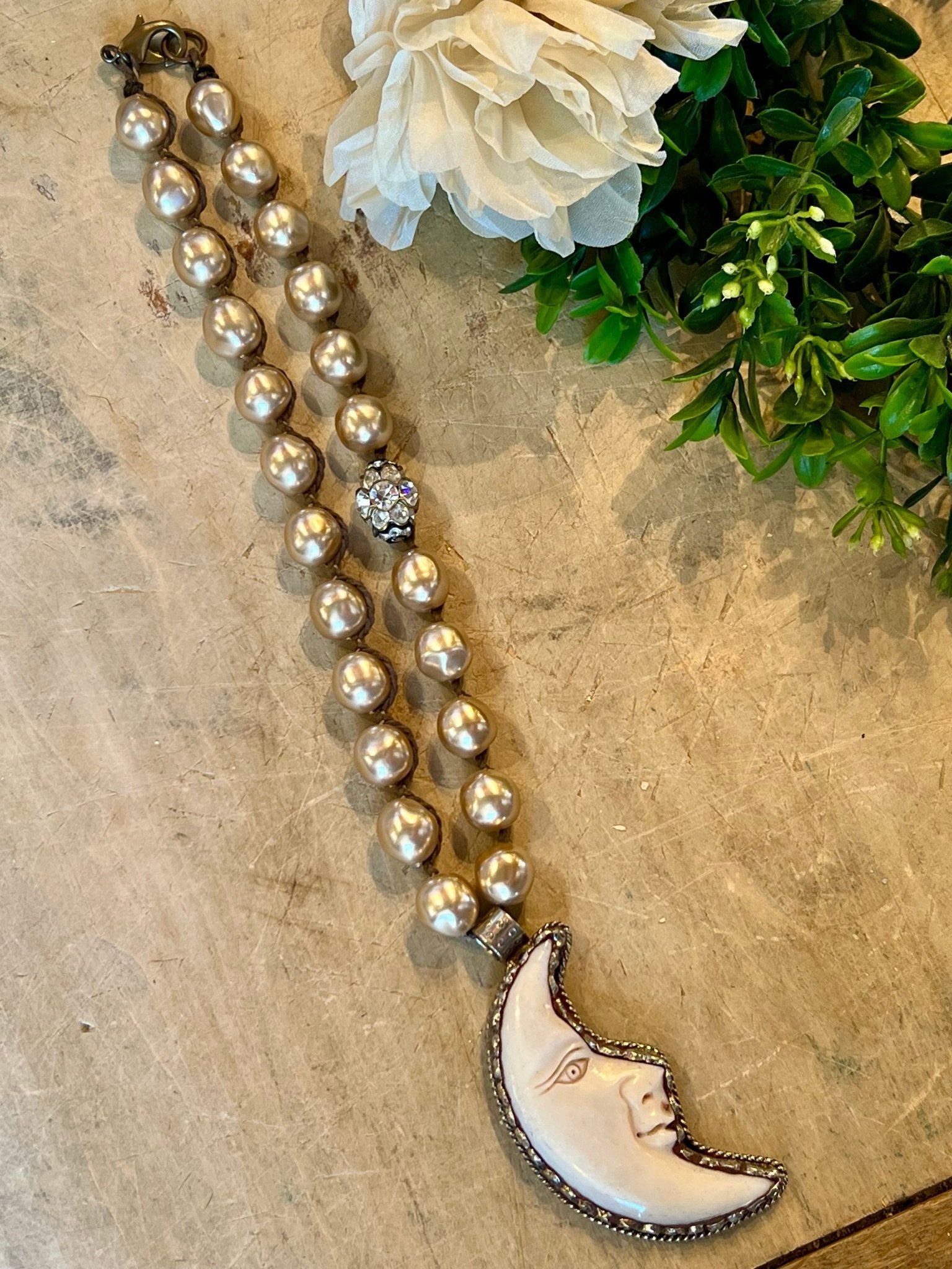 Bone Moon Vintage Pearl Necklace - Vintage Vault Boutique