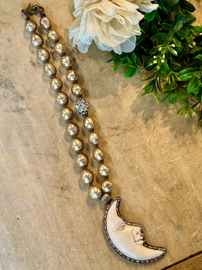 Bone Moon Vintage Pearl Necklace
