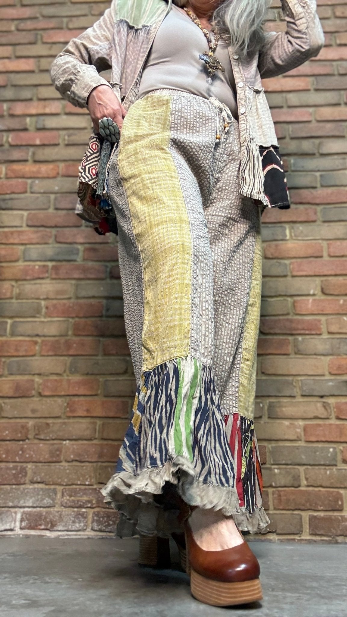 Boho Patchwork Stripe Pant - Vintage Vault Boutique