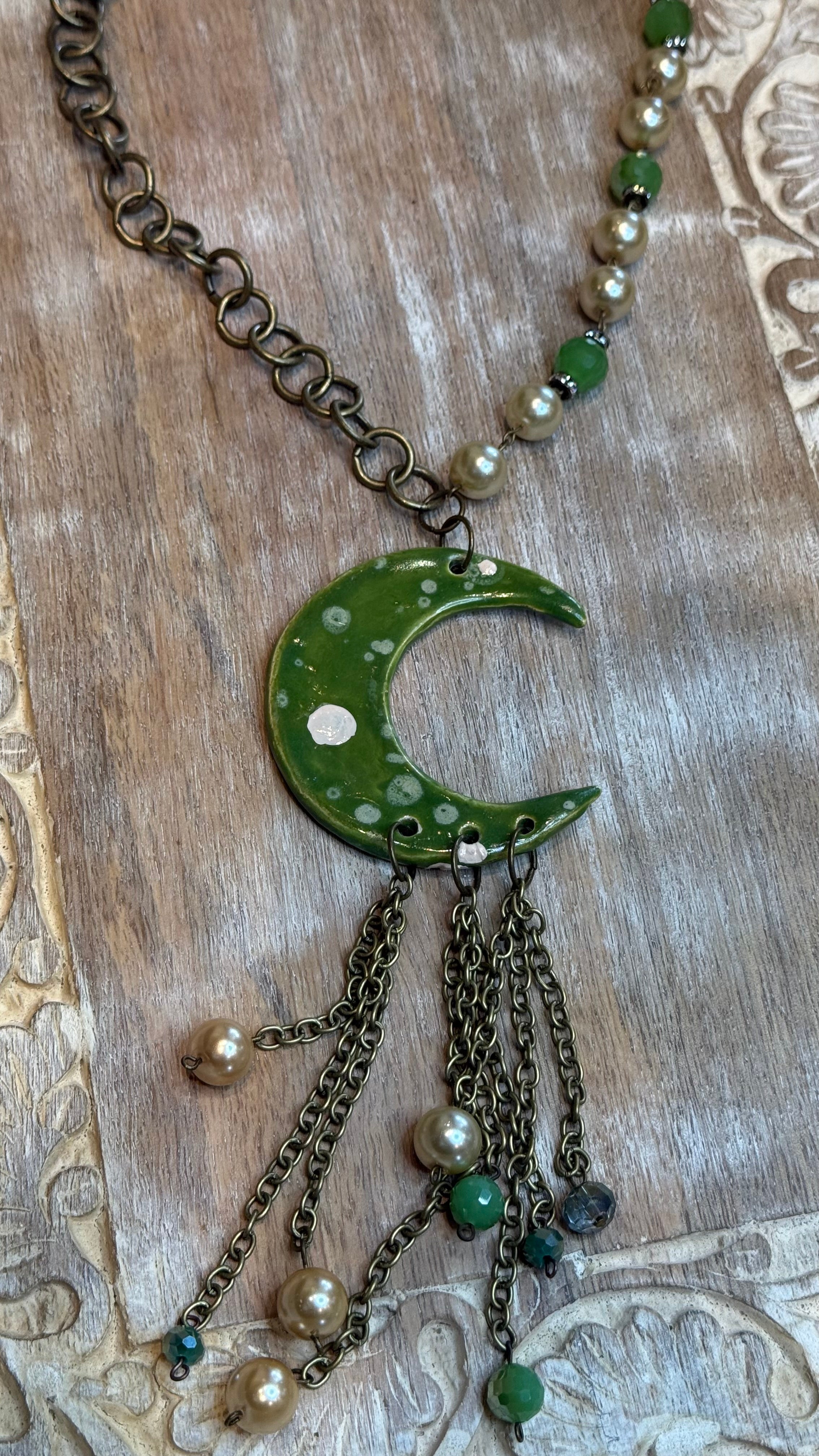 Green Ceramic Moon Necklace