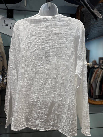 White V-Neck Embrd Top