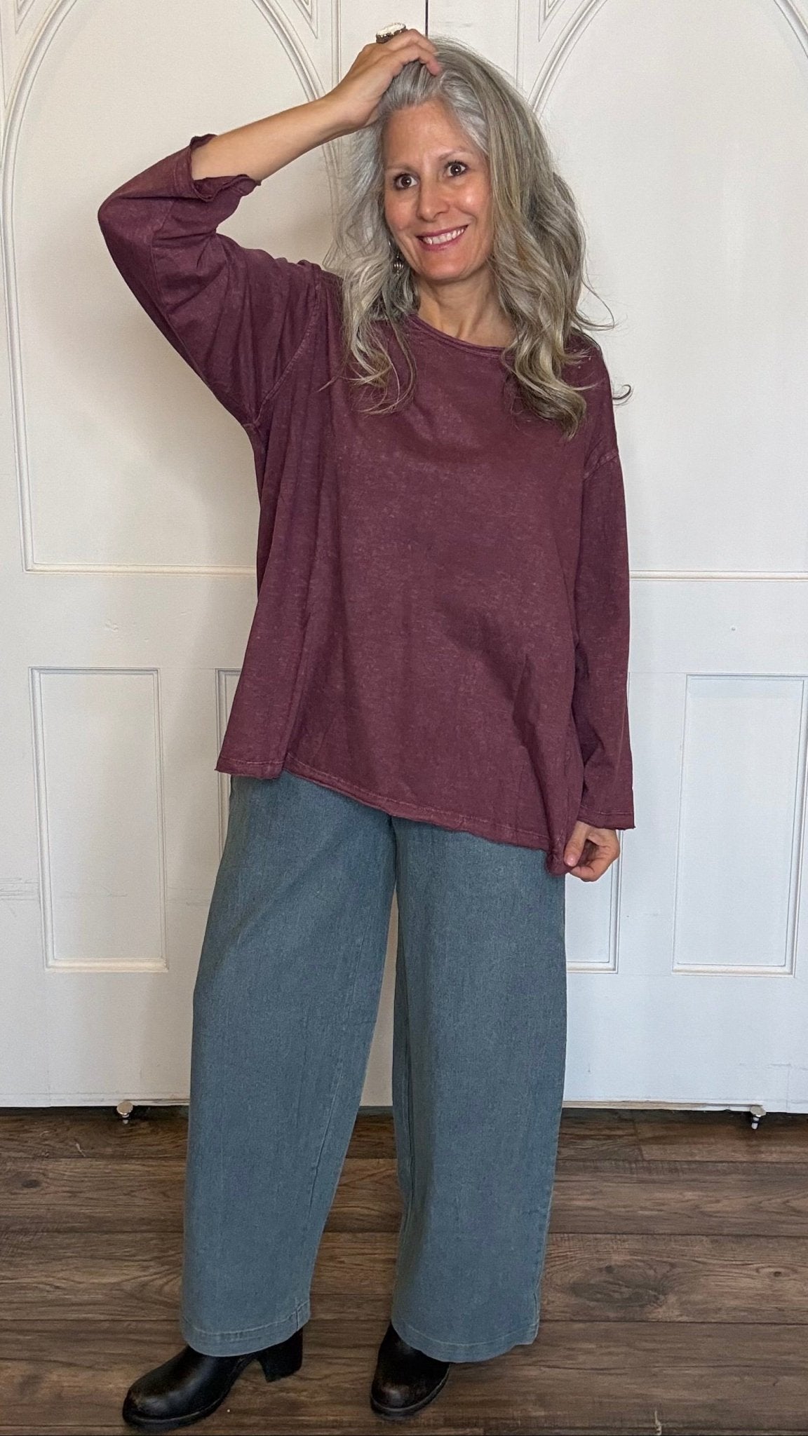 Berry Washed Cotton Top - Vintage Vault Boutique