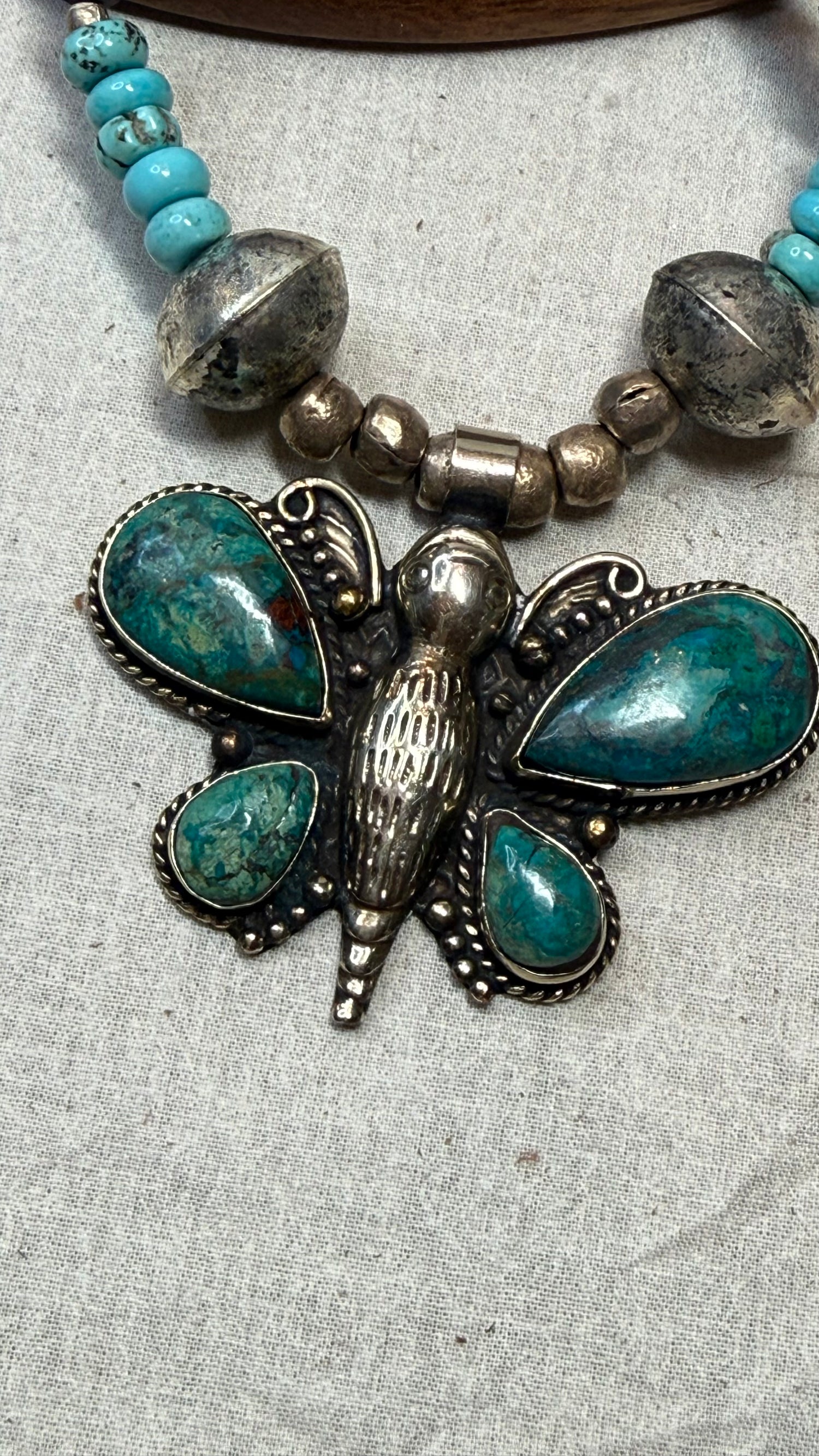 Turquoise Butterfly on Mixed Beaded Necklace