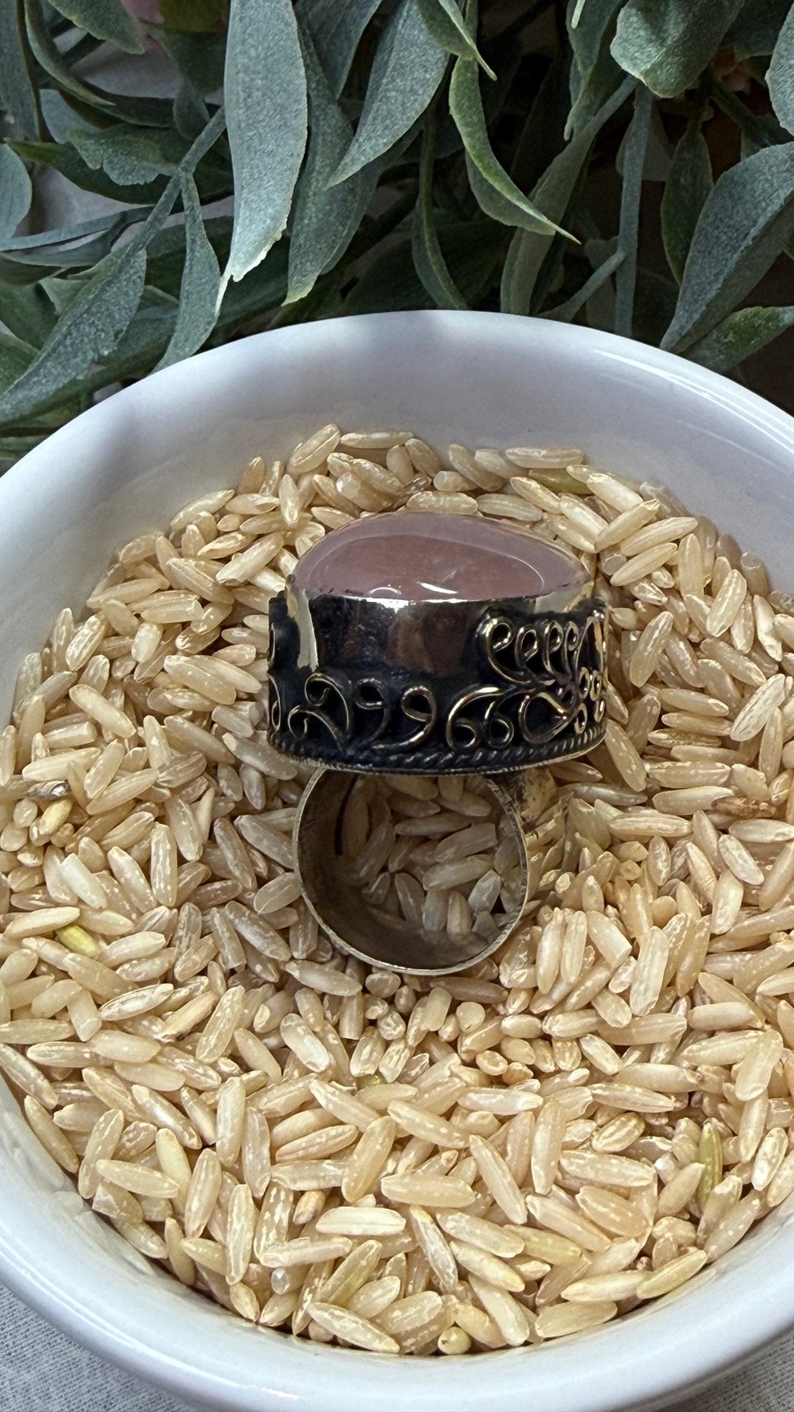 Smokey Quartz Pink Oval Ring - Vintage Vault Boutique