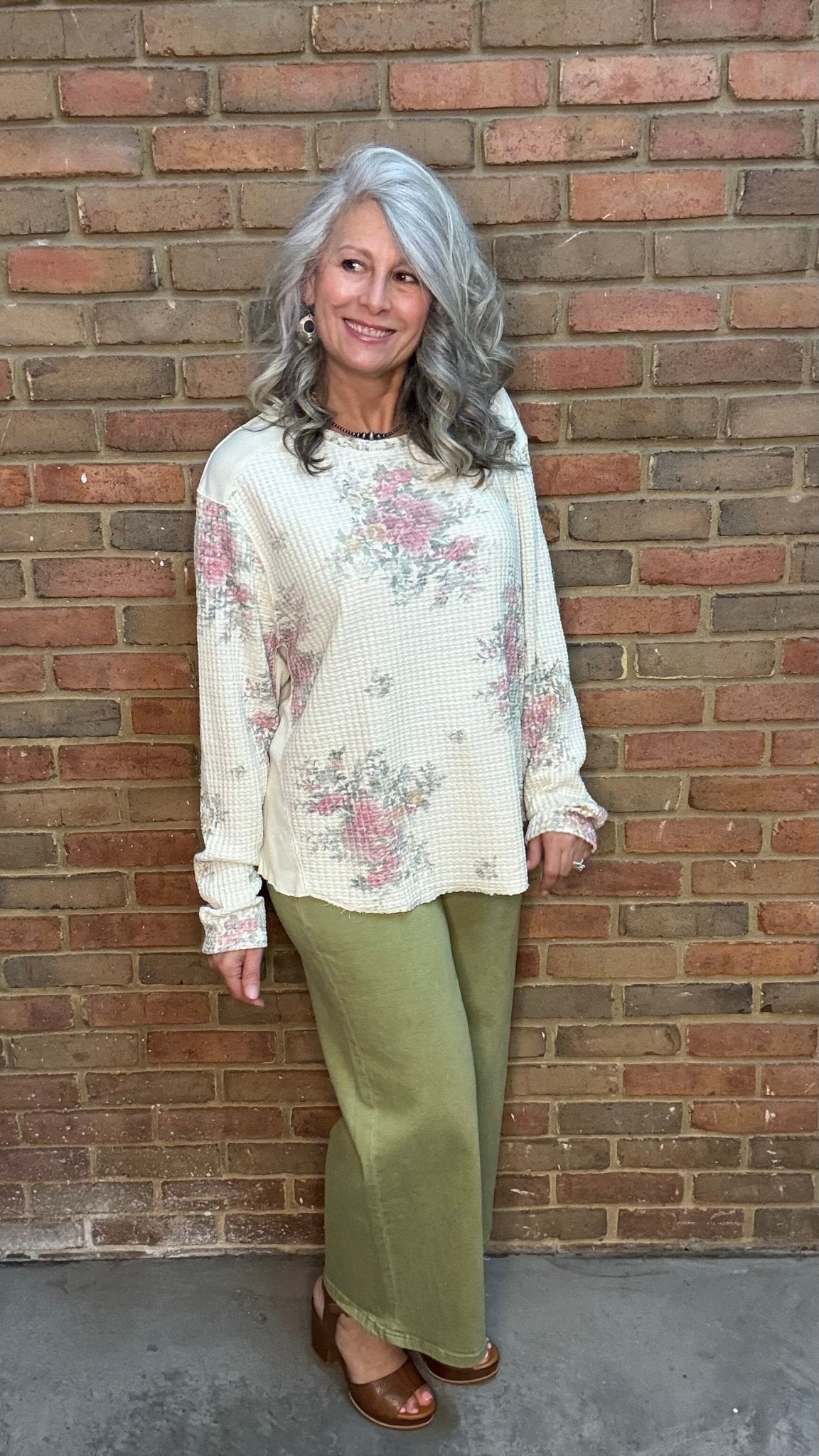 Waffle Floral Pull On Top - Vintage Vault Boutique