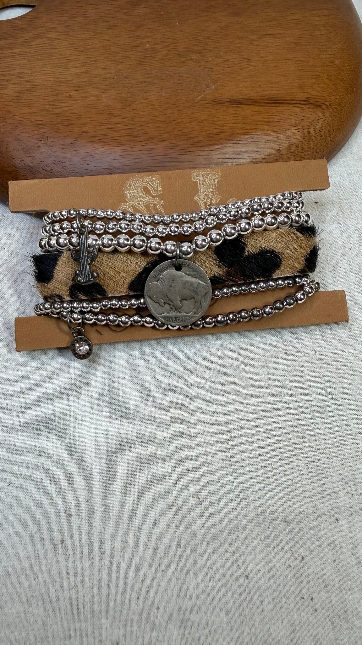 Hide and Silver Stretch Stack - Vintage Vault Boutique