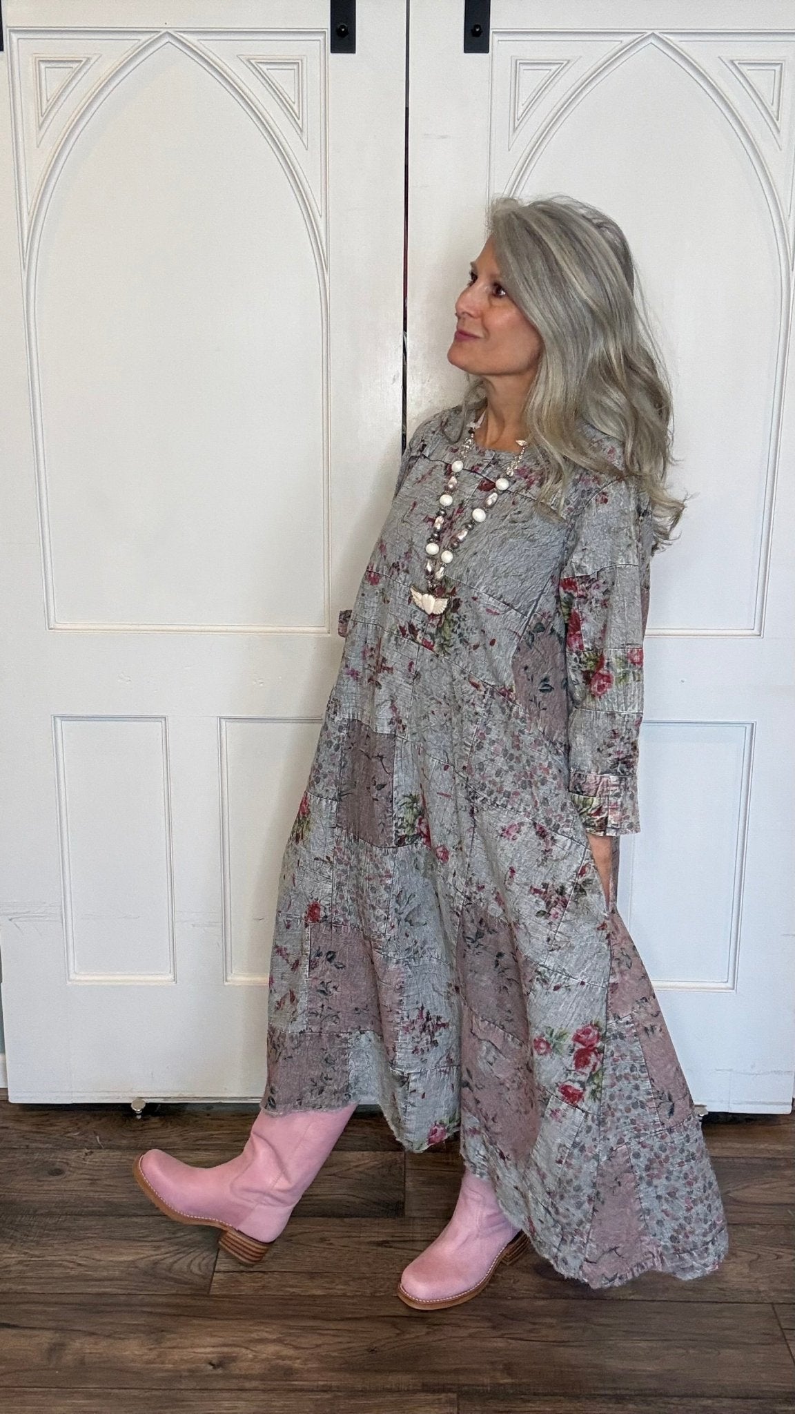 Floral Patchwork Long Cotton Dress - Vintage Vault Boutique
