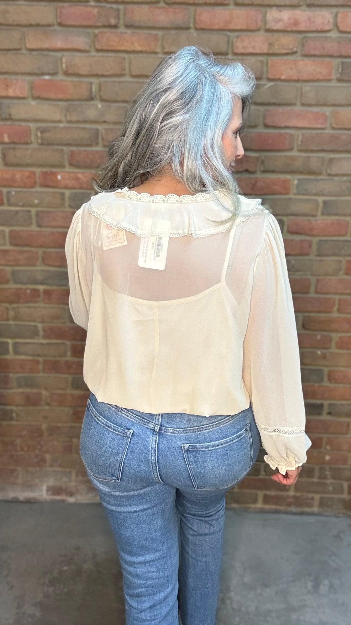 Lace Detailing Chiffon Blouse - Vintage Vault Boutique
