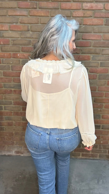 Lace Detailing Chiffon Blouse - Vintage Vault Boutique