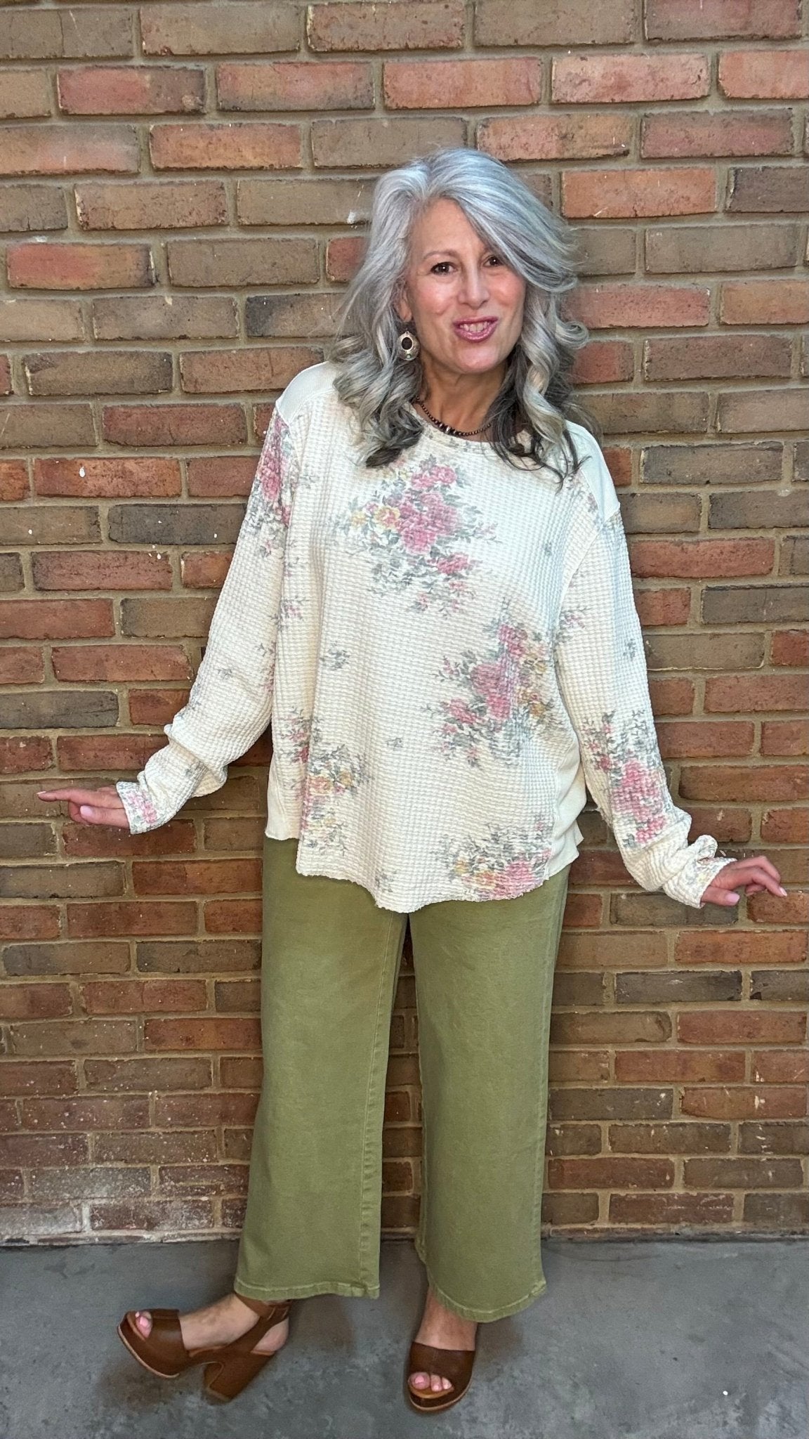 Waffle Floral Pull On Top - Vintage Vault Boutique