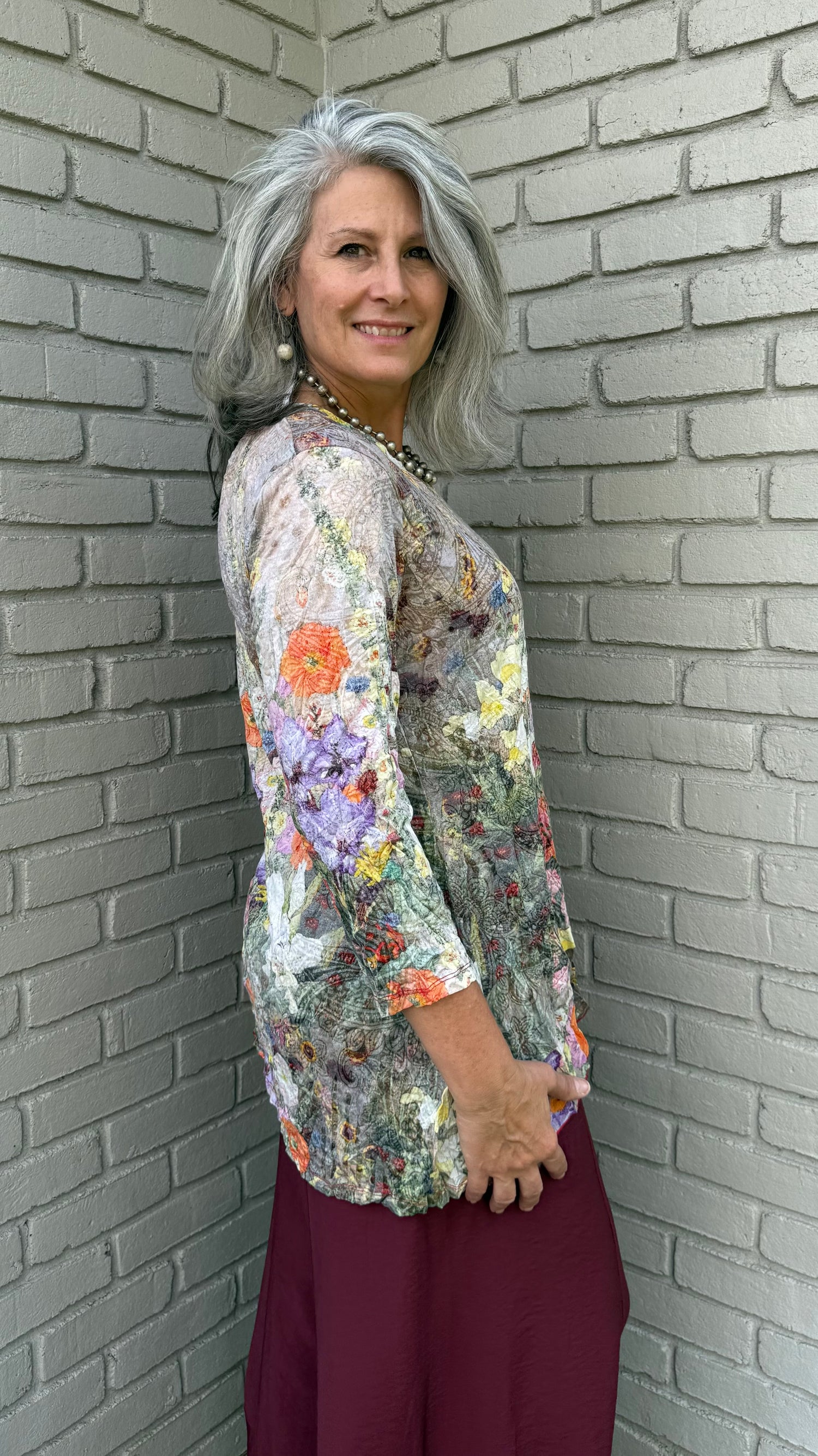 Garden Print Criss Cross Mesh Top