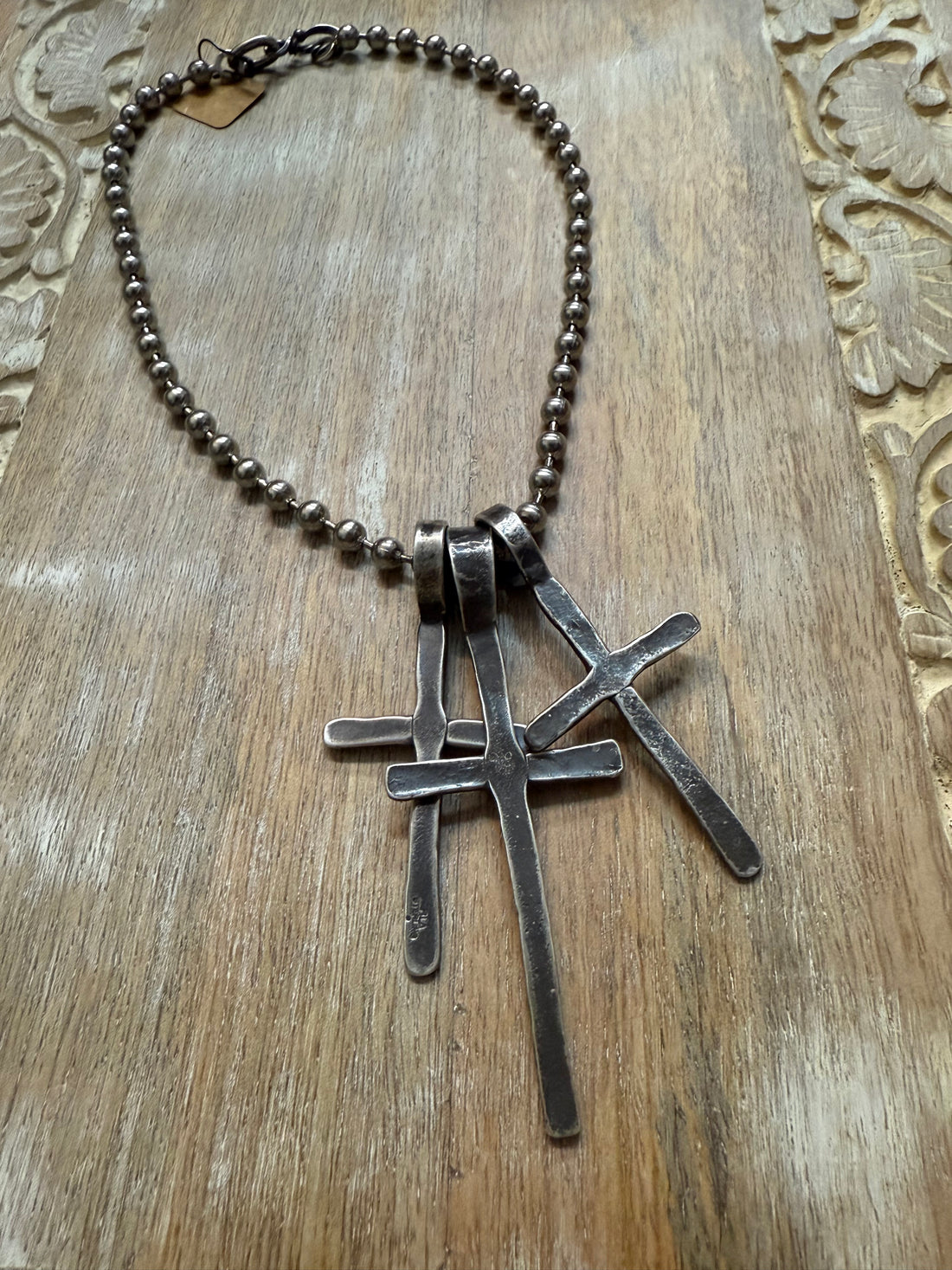 Triple Cross on Ball Chain Necklace