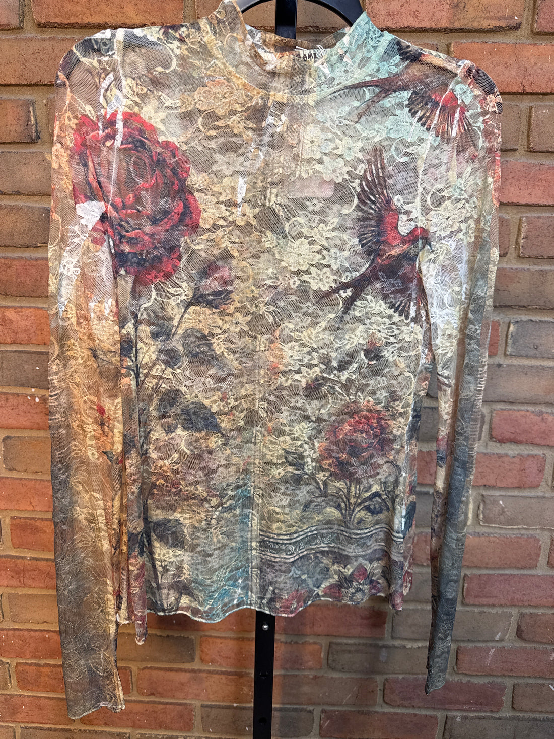 Lace Sheer Top Vintage Bird