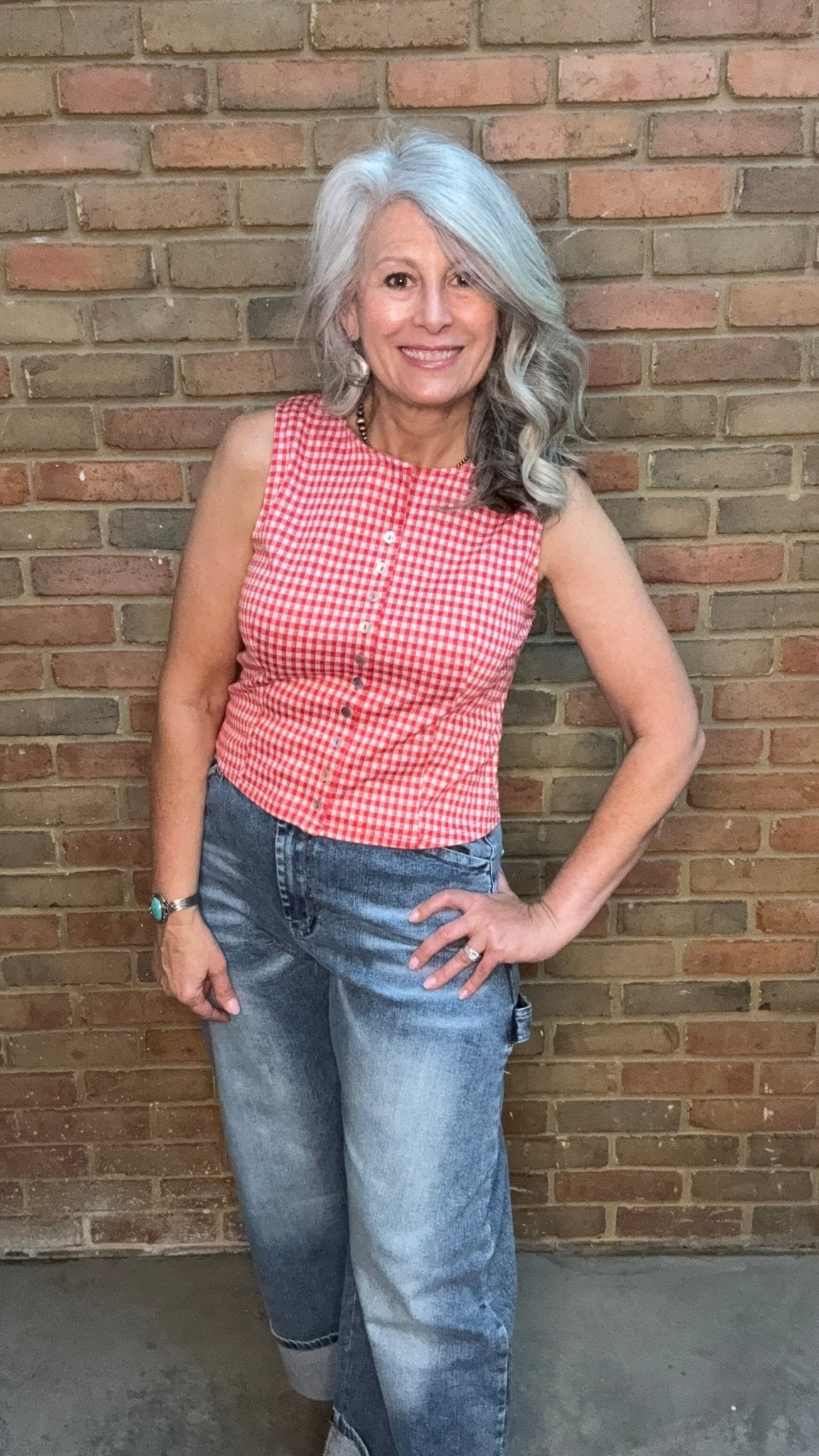 Red Plaid Sleeveless Shirt - Vintage Vault Boutique