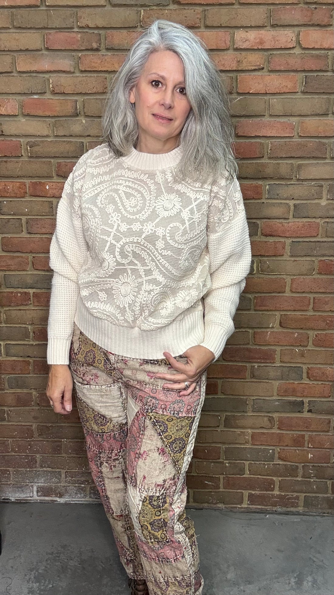 Waffle Stitch Front Paisley Sweater