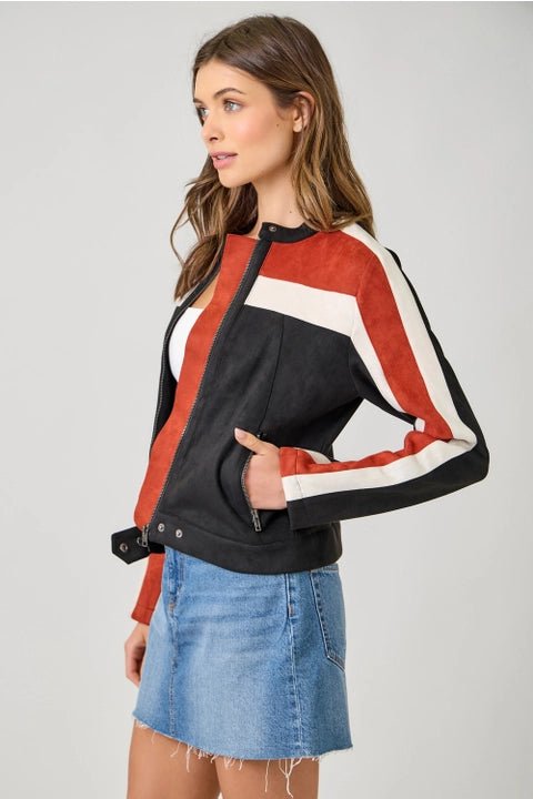 Color Block Moto Jacket - Vintage Vault Boutique