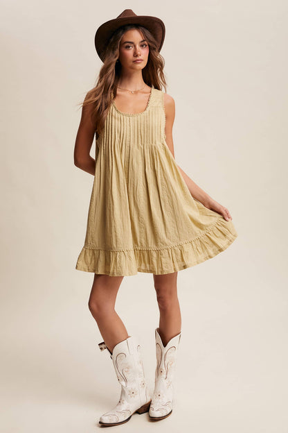 Pintuck Mini Dress - Light Olive