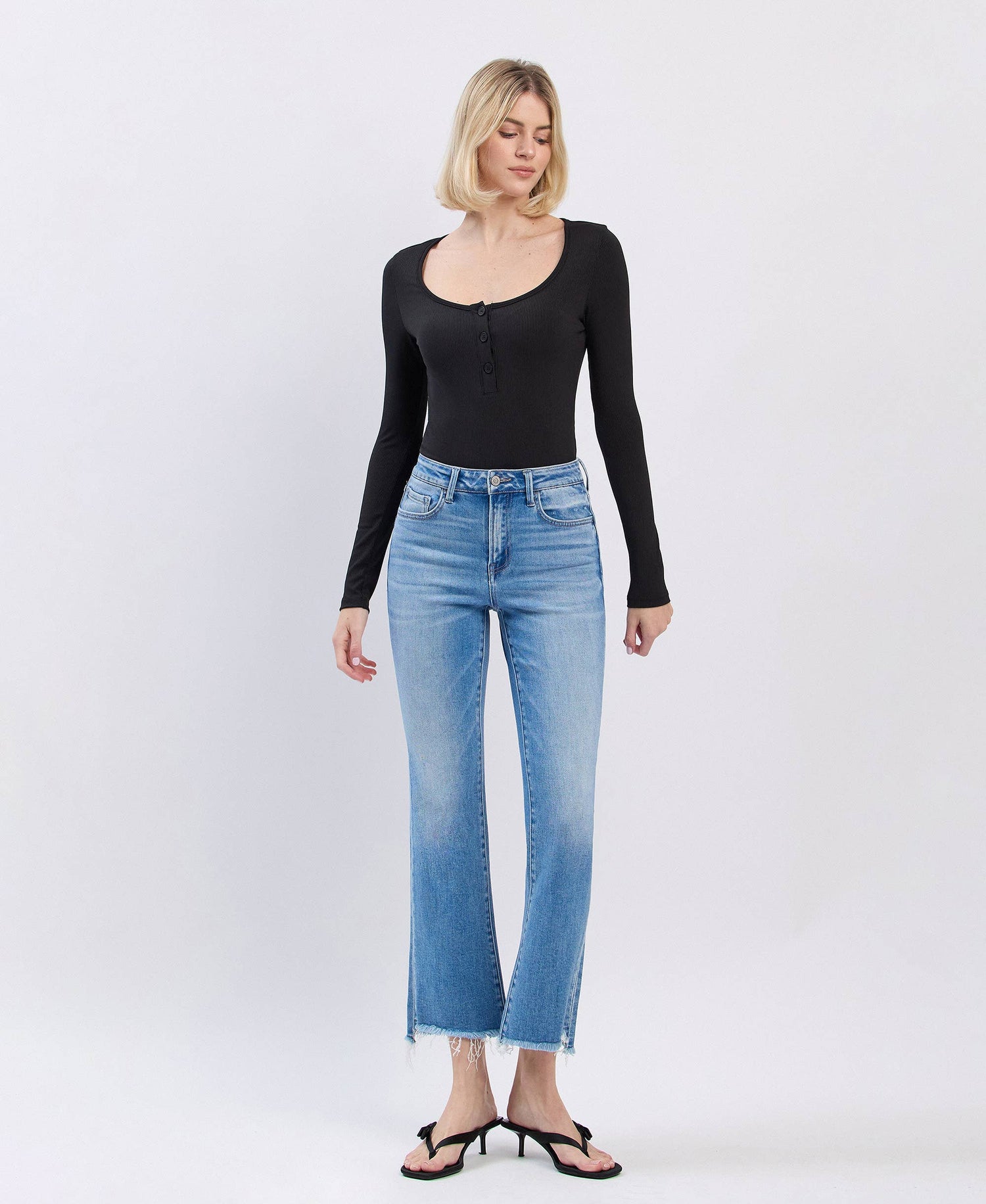 Slant Raw Edge Kick Flare Jean